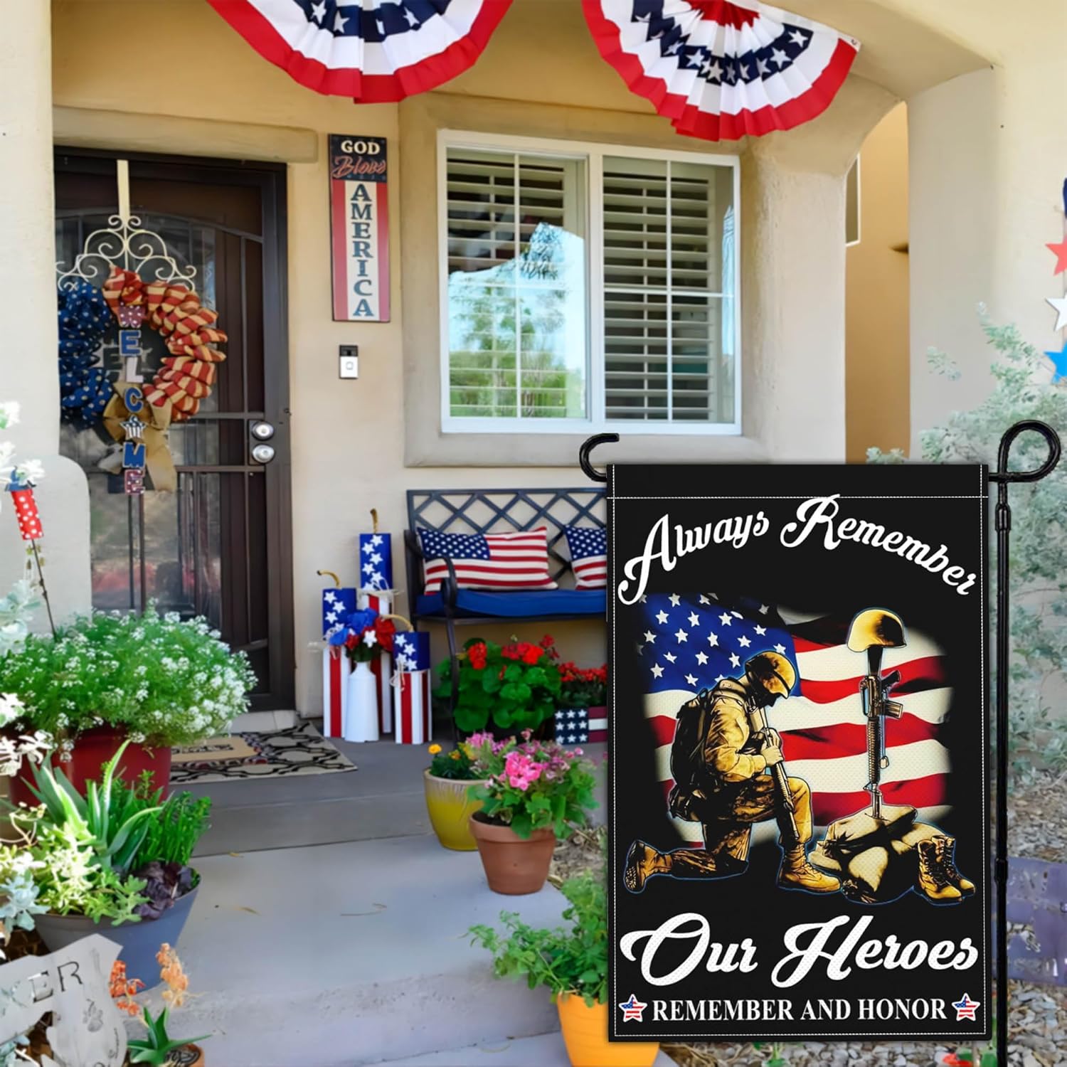 Memorial Day Patriotic Amercian Garden Flag 3Ply 4th of July Yard Flags for Outside 12x18 Inch Double Sided Independence Veterans Day Garden Flag Outdoor House Holiday Decorations - Image 2