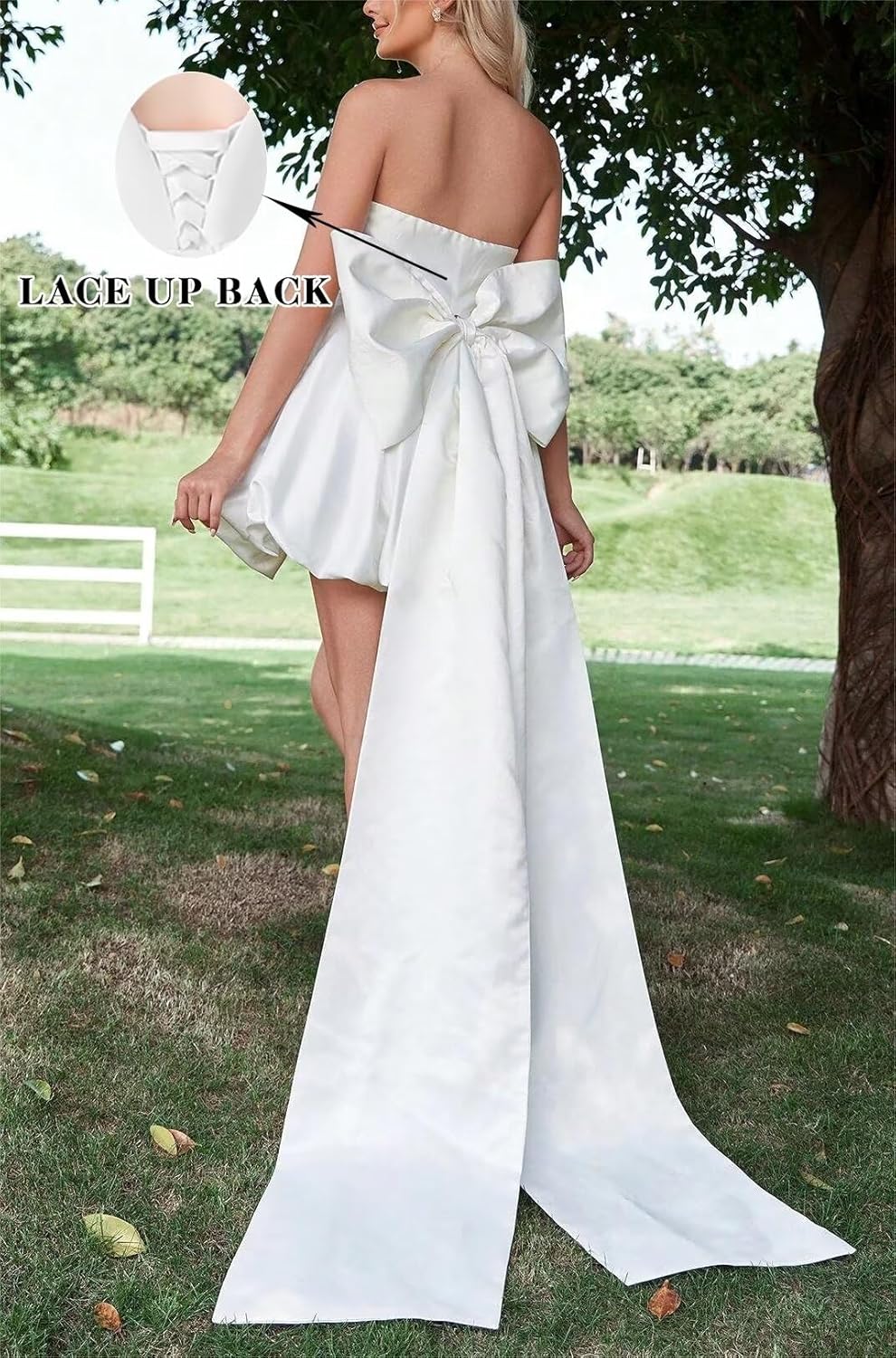 Sweetheart Large Bow Dress Short Satin Prom Dress Sleeveless Mini Party Dresses Above Knee Length for Women