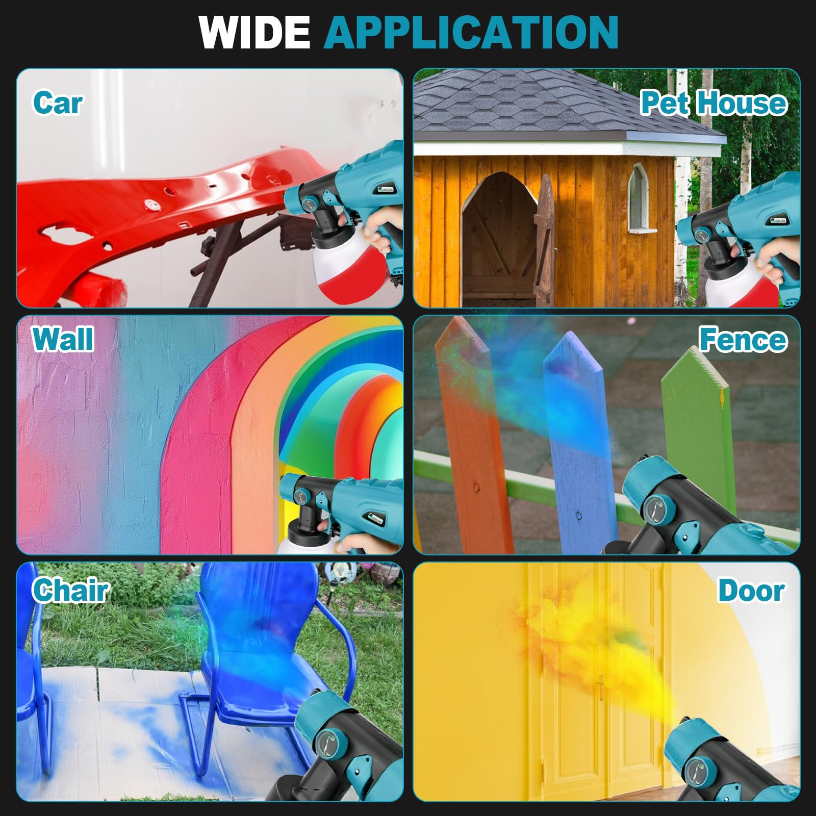 Sistema de pulverización de pintura a batería para batería Bosch de 18 V, sin escobillas, pistola de pintura eléctrica HVLP con 4 boquillas, 3 patrones y depósito de 1000 ml para vallas, terrazas