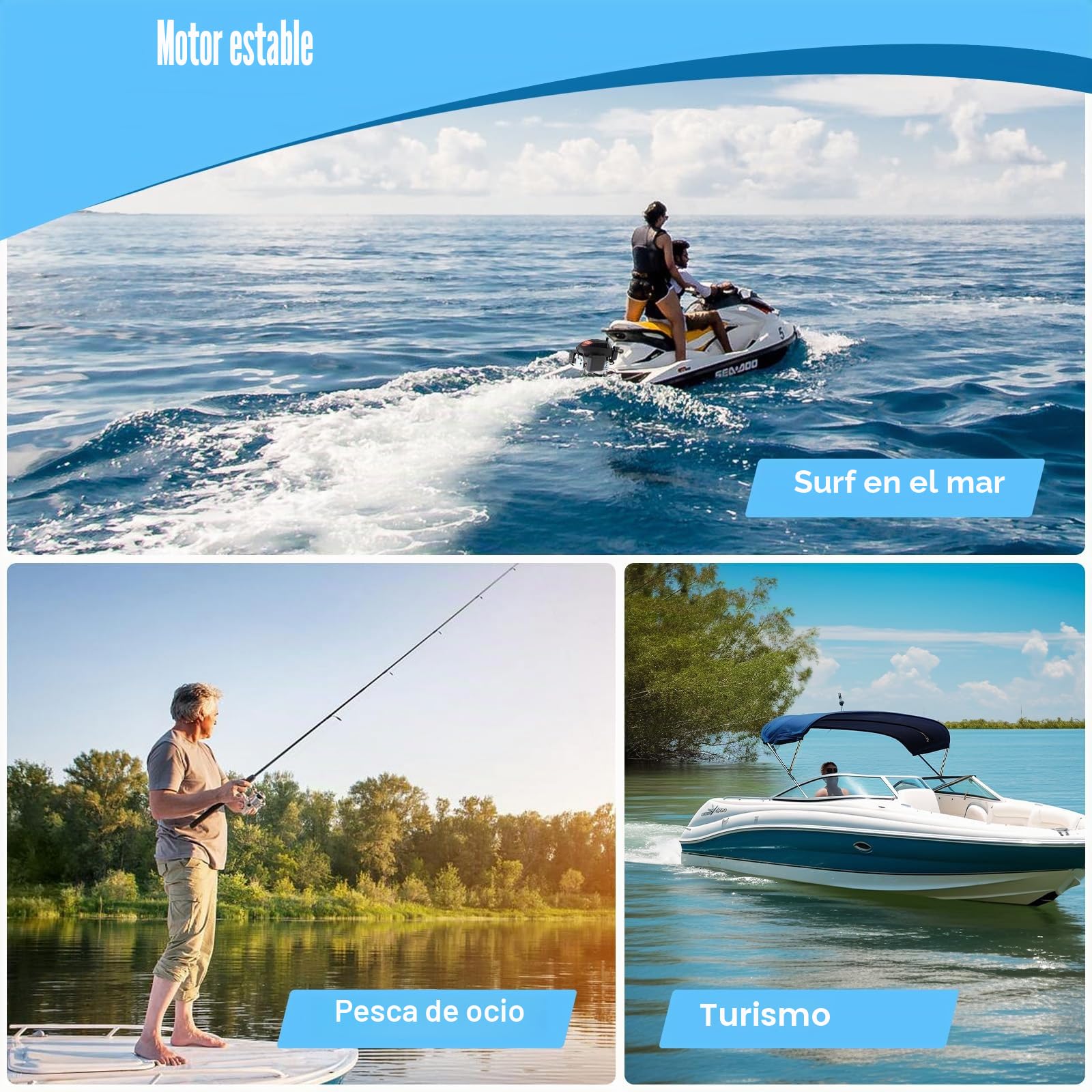 Motor fueraborda de 4 tiempos, 6 CV, motor de gasolina con sistema de encendido TCI y sistema de refrigeración por aire, fueraborda para barco de pesca inflable, barco de pesca y pesca, bajo consumo