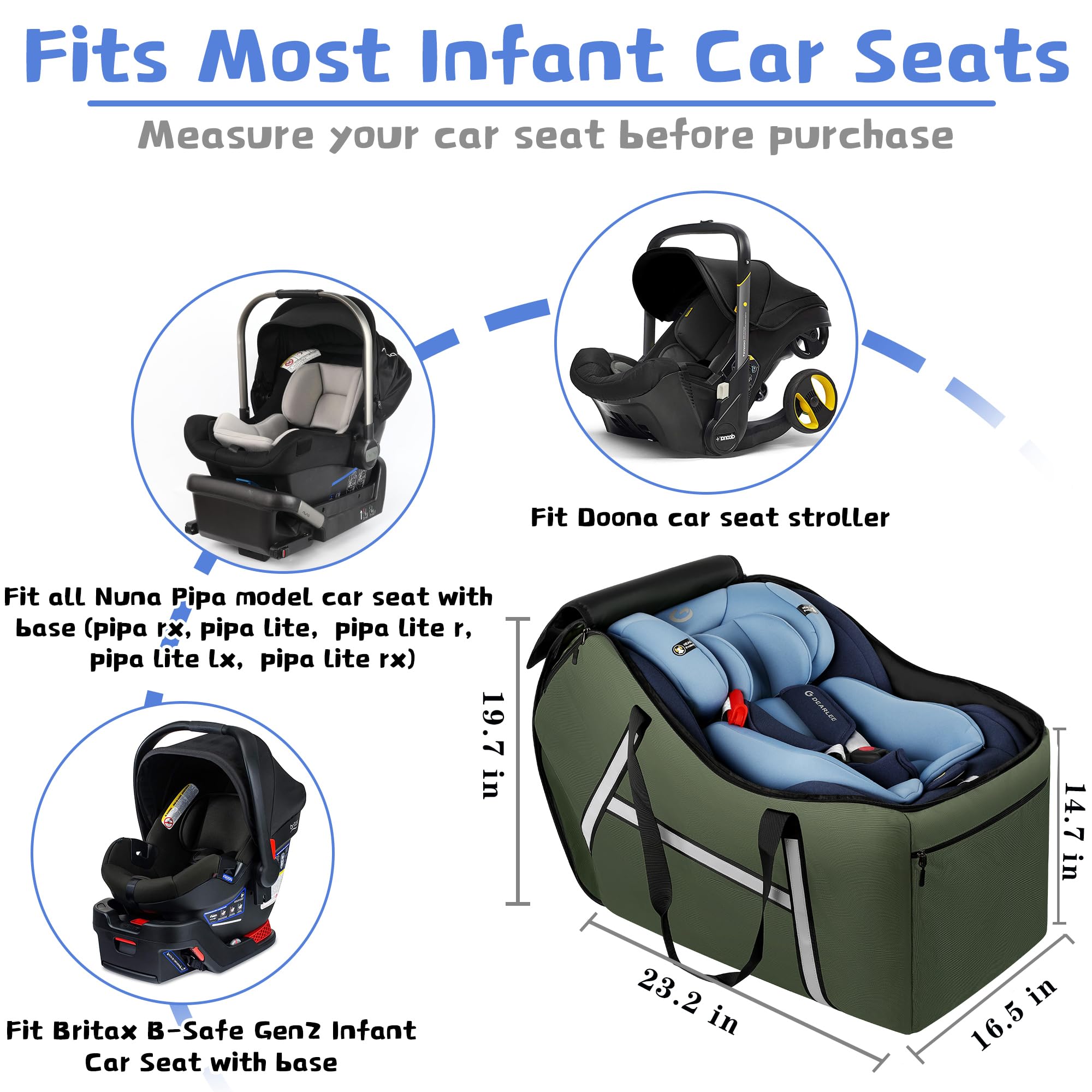 Sac de voyage pour siège d'auto pour bébé compatible avec tous les sièges et bases Nuna Pipa, Chicco KeyFit 30 et Base, sacs de siège de voiture rembourrés pour voyage en avion, sac de contrôle de