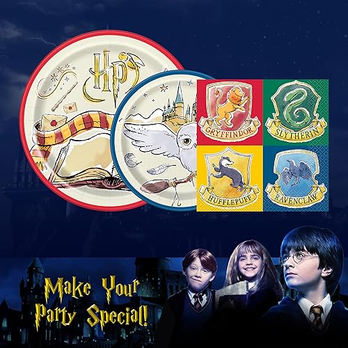 Miniatura 5 de Unique Paquete de vajilla de Harry Potter para 16 invitados, servilletas de almuerzo, postre y platos de cena, tema de libro de magos de Hogwarts -