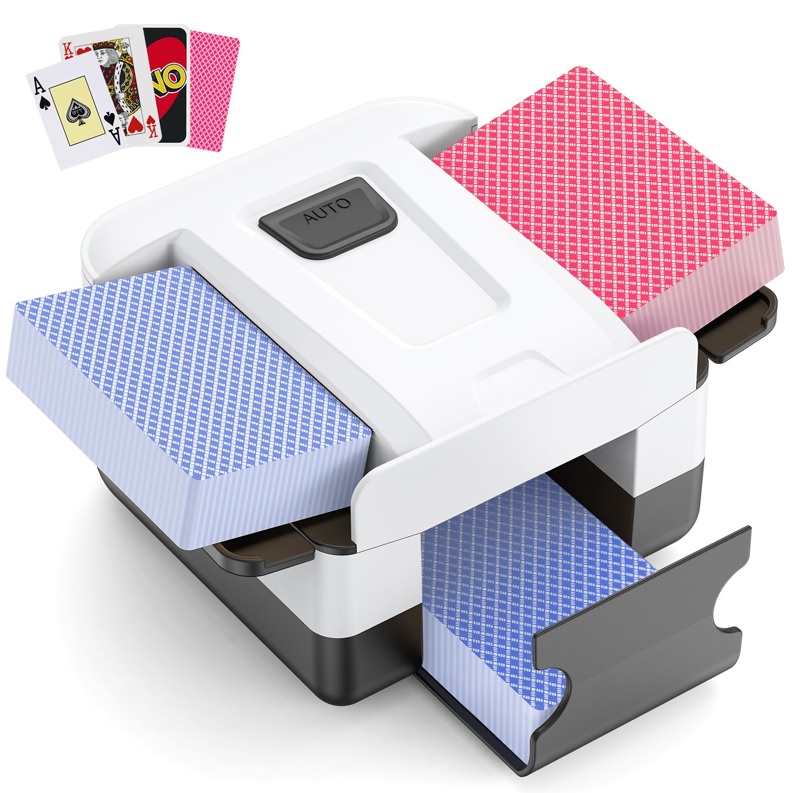 Automatic Card Shuffler 1-2 Decks, Rechargeable Electric Card Dealer Machine, Low Noise Portable Shuffler for UNO, Poker, Blackjack, Skip-Bo, Phase 10