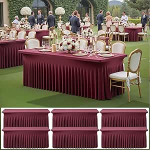 Leegleri 6 Pack Burgundy Spandex Table Clothes For 6 Foot Rectangle Tables, Wrinkle Free Fitted Table Cloth 6ft Stretch Tablecloths For Parties Weddings Birthday Banquet Baby Shower - View #2