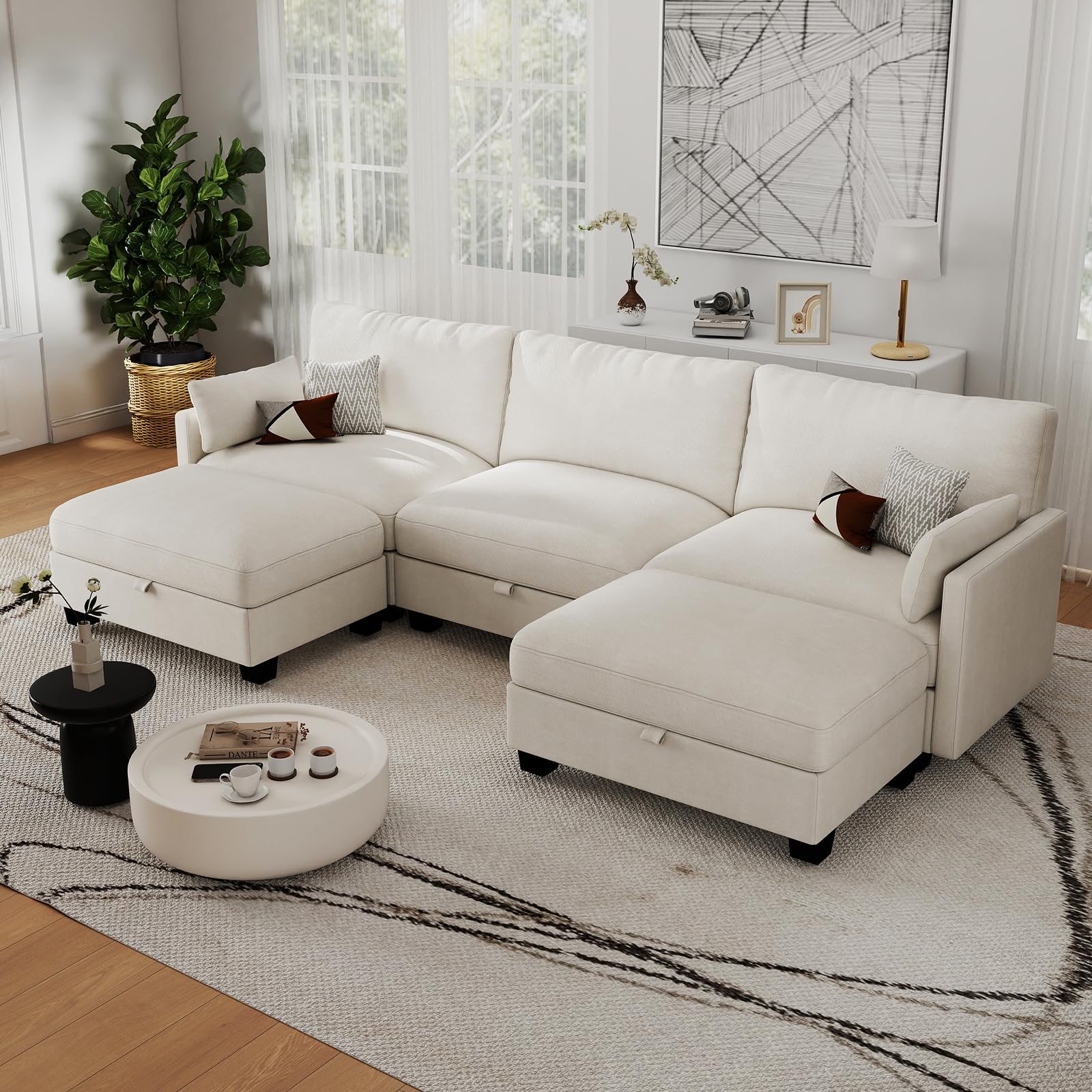 Modular Sectional Sofa, 101" U Shaped Couch with Storage