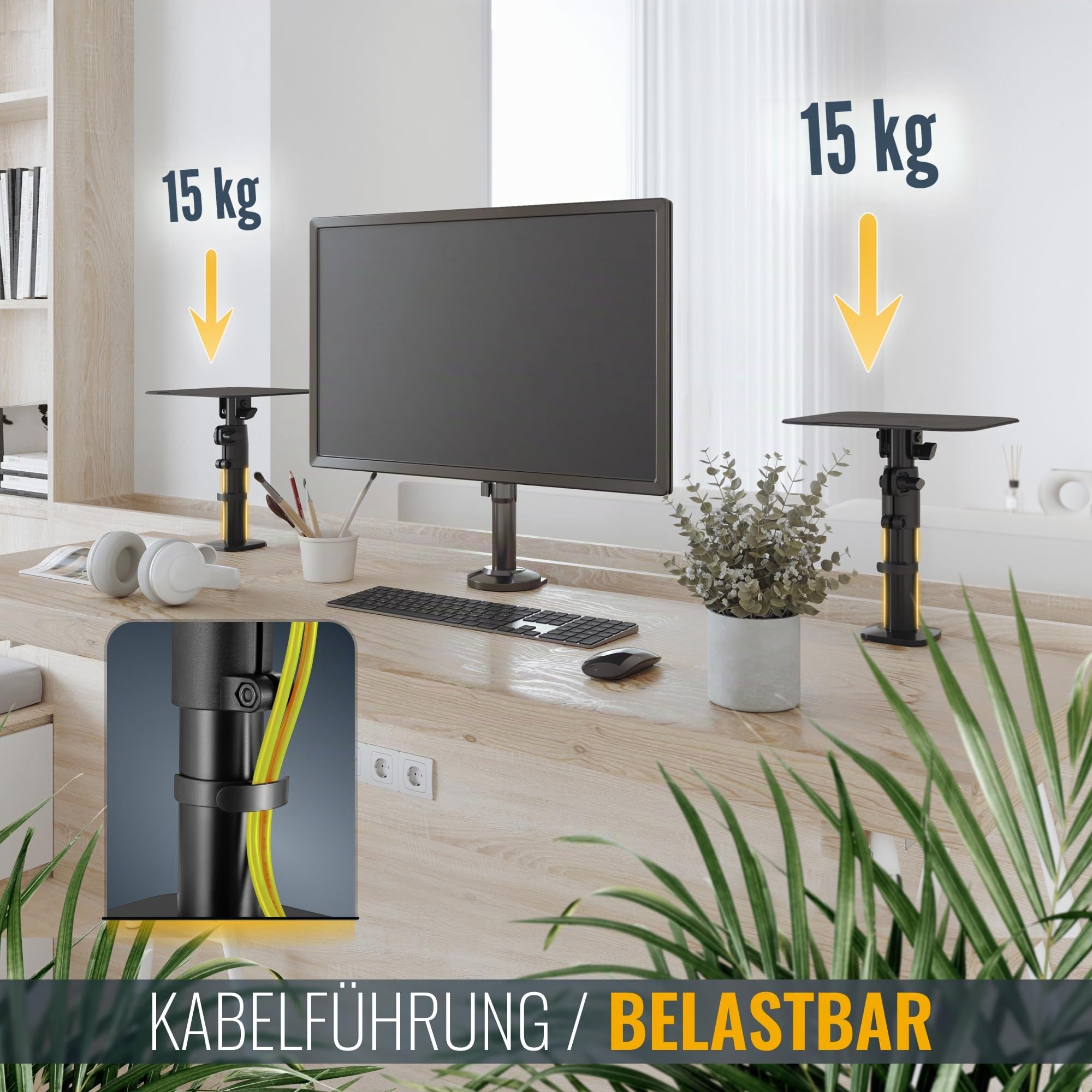 RICOO Supporti da Tavolo per Casse Universale LH069-C Supporto Altoparlanti Nero per Home Cinema PC e Studio Inclinabile +/-15° Carico fino a 15 kg Set da 2, Nero
