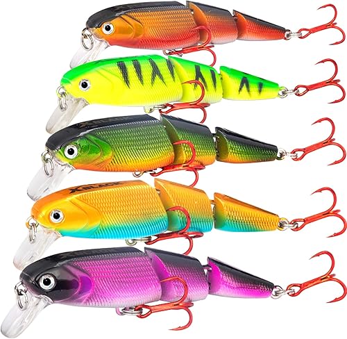 XBLACK Fishing Lures Set Minnow Crankbaits Pencil Jointed Popper VIB Lures Fishing Lures Kit 5PCS for Bass Trout in Saltwater and Freshwater, XBLACK