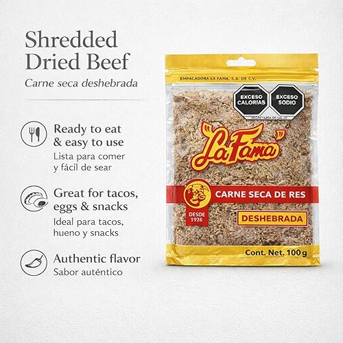 Miniatura 4 de La Fama Carne Seca Mexicana rallada - Auténtica carne seca mexicana, 3.53 onzas, aperitivo gourmet, alto en proteínas