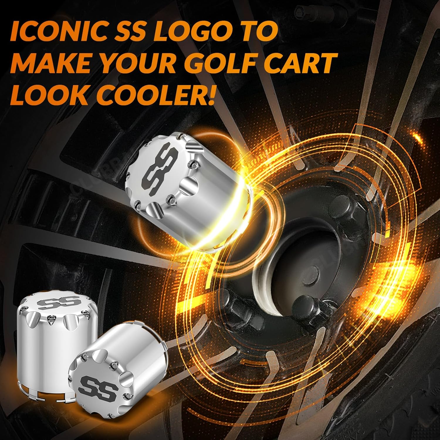 SS Golf Cart Wheel Center Caps-4 Pack,Fits EZGO,Club Car,Yamaha - 2.75" Chrome Hub Caps for 8,10,12 inch Rims,Push-in Style,Height 3.21"