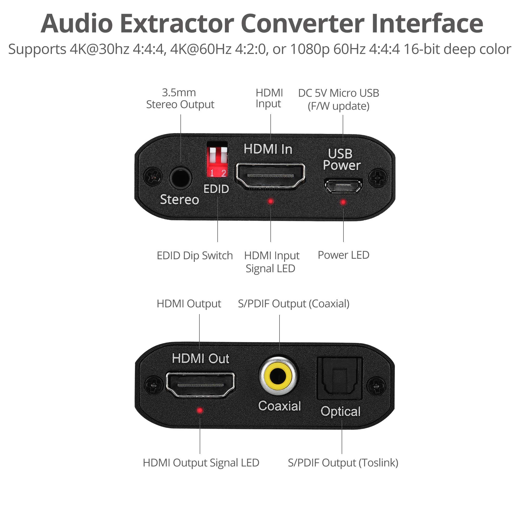 SIIG Convertidor de extractor de audio HDMI 4K, HDMI 1.4, 4K60 4:2:0 o 4K30, HDCP 1.4, extracto de audio a Toslink/Coaxial/3.5mm simultáneamente, soporta audio digital 5.1/PCM 2ch (CE-H26Q11-S1)
