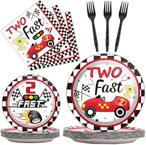 Juego de 96 platos de papel de 2 piezas para fiestas de cumpleaños, juego de servilletas desechables para fiestas de dos años, decoración de baby