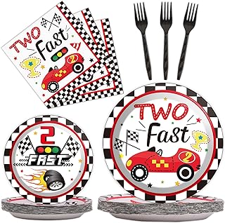 96pcs Two Fast Plates and Napkins Race Car Party Decorations Racing 2 fast Party Plates and Napkins Set Racing Sports Themed Dinnerware for Two Fast Kids Boys Birthday Supplies Favors, Serve 24