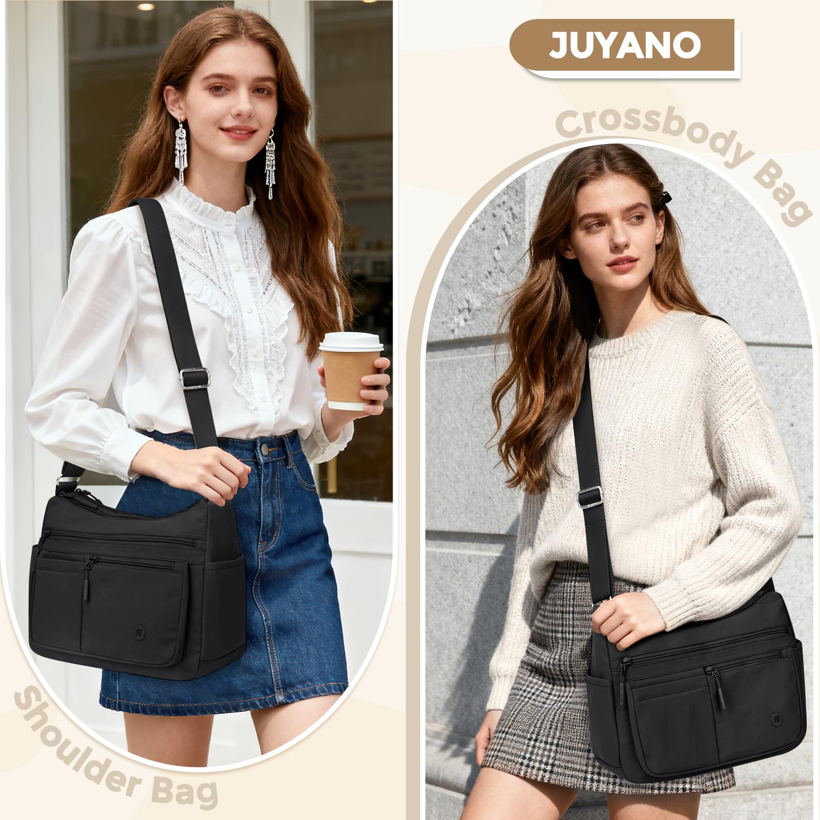 Grand Sac Bandoulière Femme, Sac à Main en Imperméable avec Multipoches, Messenger Bag Léger et Ajustable