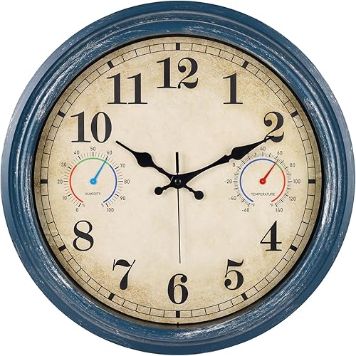 Miniatura 10 de Reloj grande de 16 pulgadas para exteriores con termómetro e higrómetro, relojes de pared impermeables para interiores y exteriores, para patio, 16