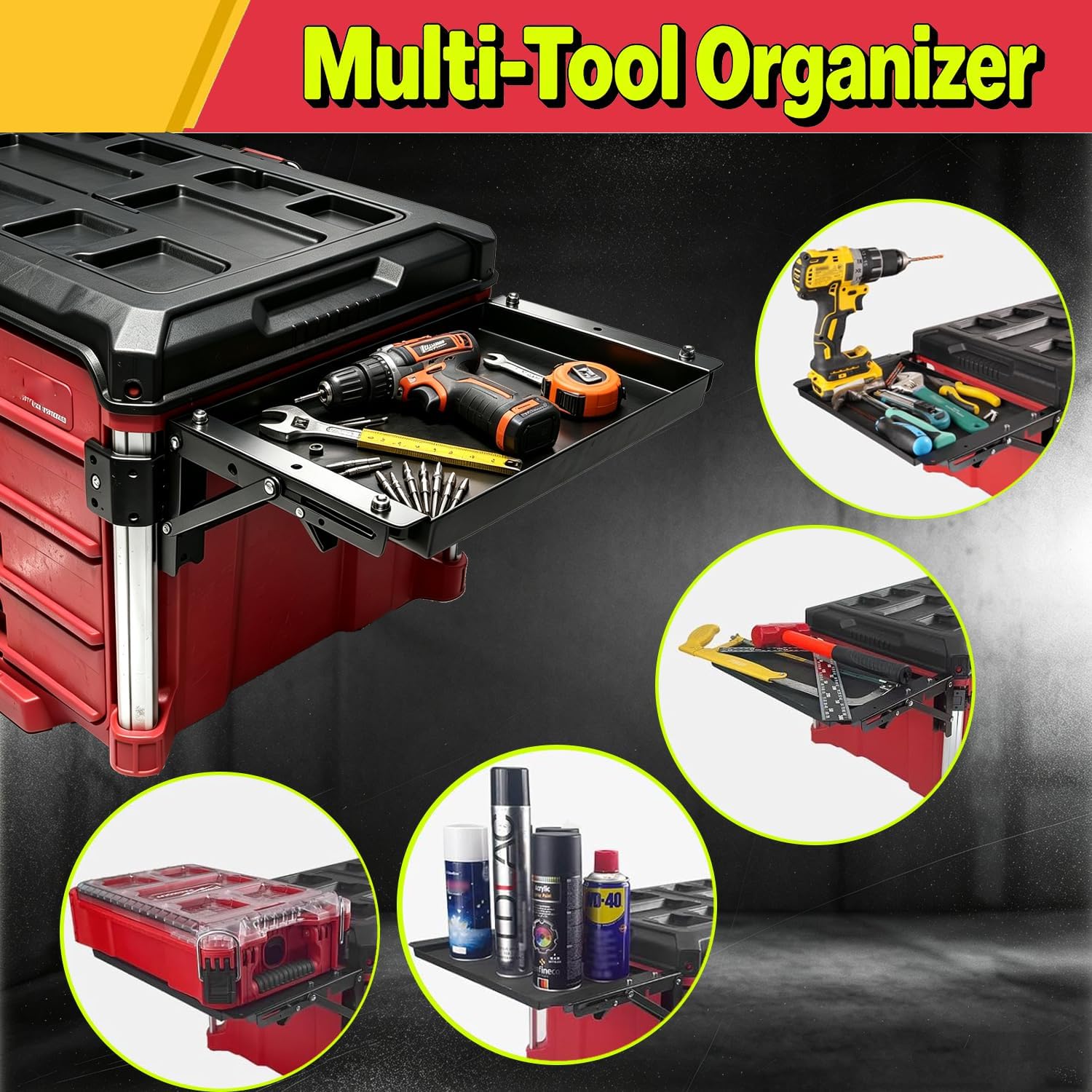 Folding Magnetic Tool Tray Fits for Milwaukee Packout Toolbox | Folding magnetic side table, No-Drill Packout System accessories and organizer, workshop job Site