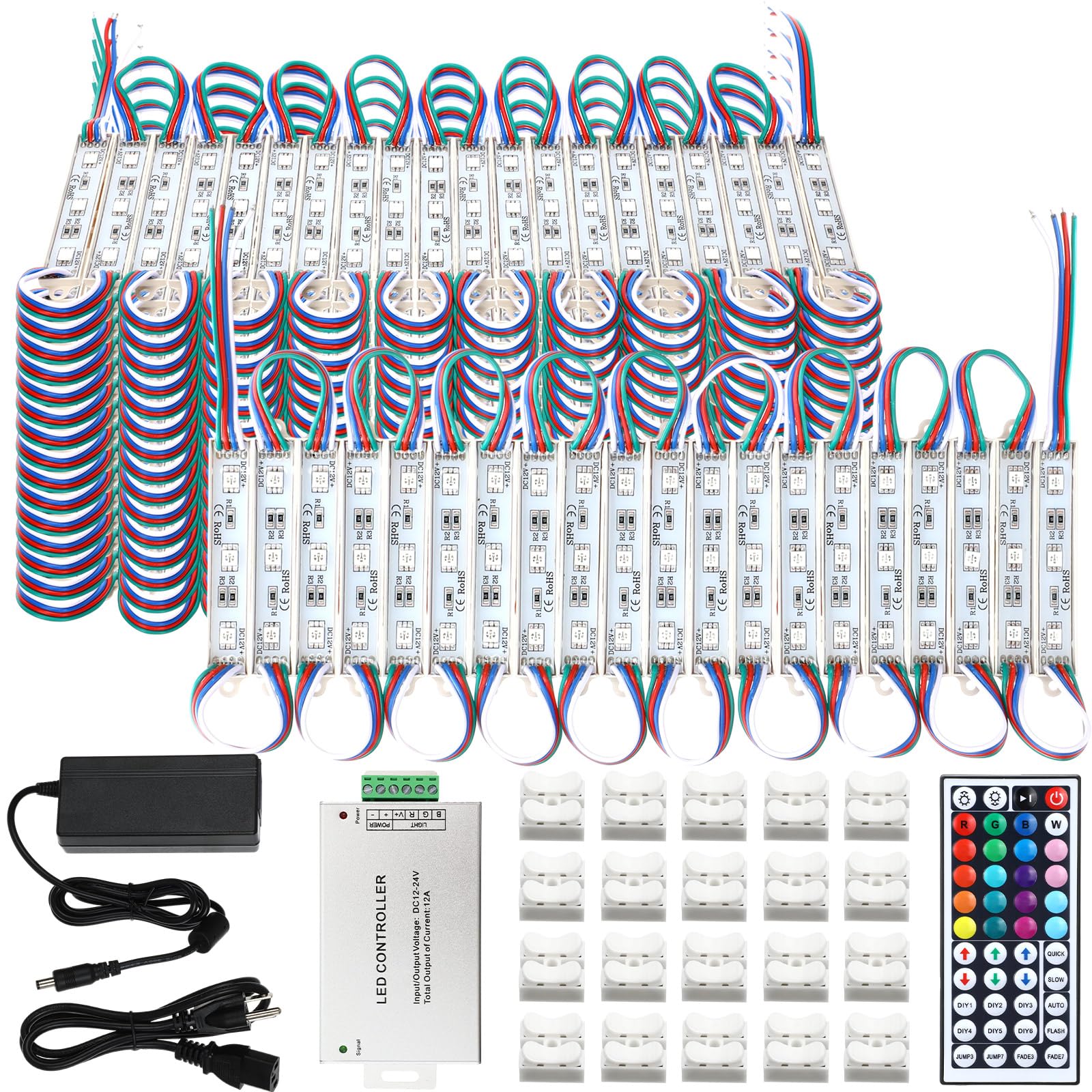 Retisee Paquete de 15 módulos LED de 50 pies con control remoto, 3 LED 5050 RGB, tira de luz multicolor, impermeable, luces de camión de alimentos para bricolaje, negocios, publicidad comercial al