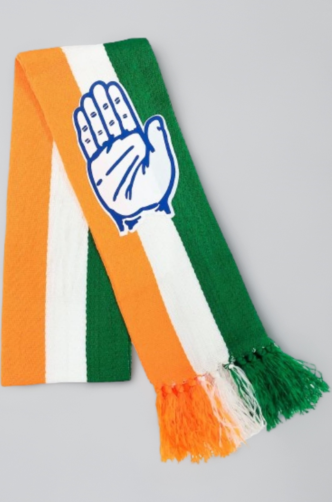 Congress Party Long Scarf Muffler Made of Pure Cotton | Tricolor Political Scarf with Hand Symbol for Rallies, Campaigns, Meetings & Party Events