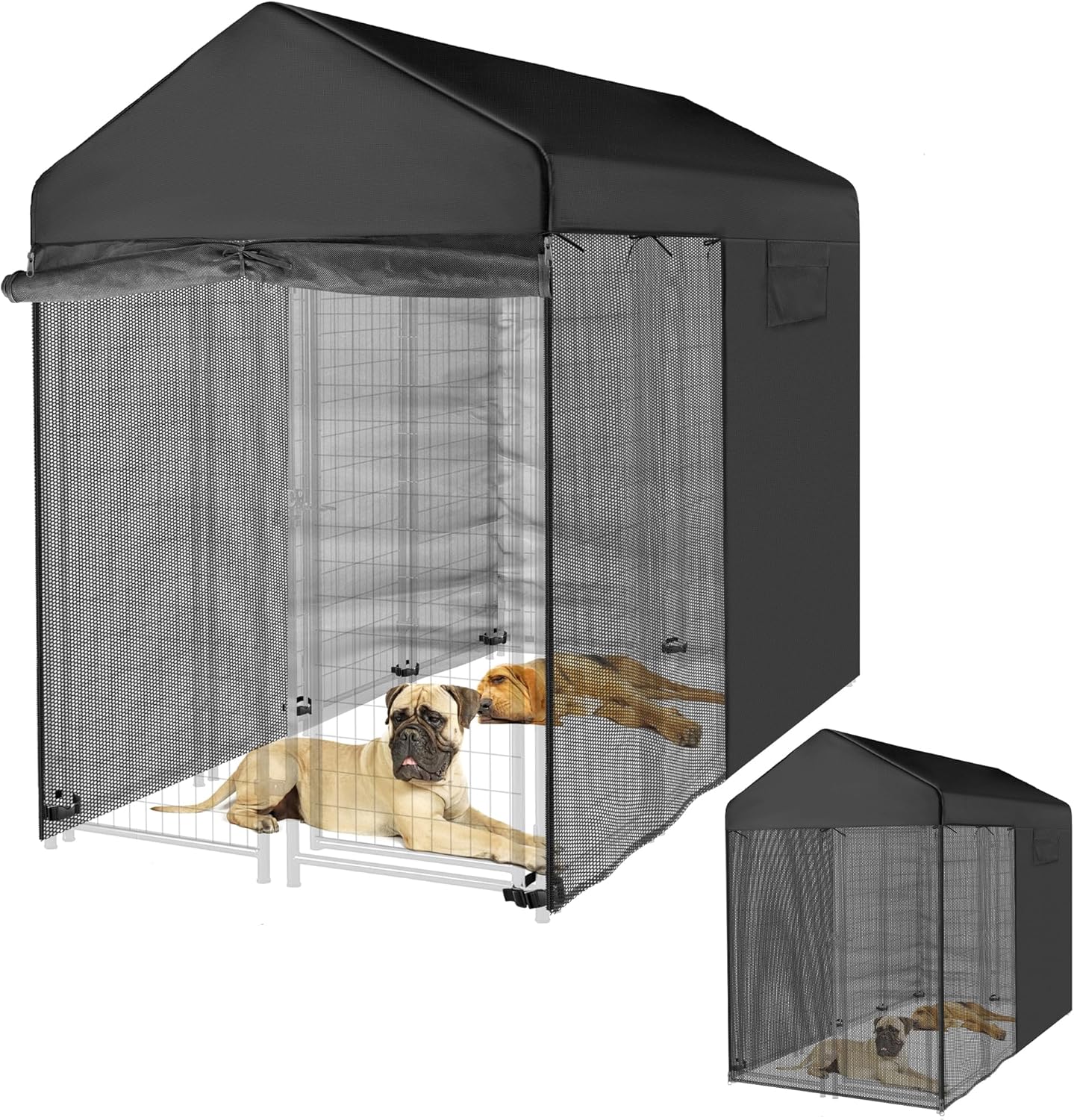 Outdoor Dog Kennel Cover Black for 8'D x 4'W 600D Waterproof and Durable Dog Crate Cover with Mesh Breathable Good Observation?Cover Only? 8'Dx4'Wx6'H