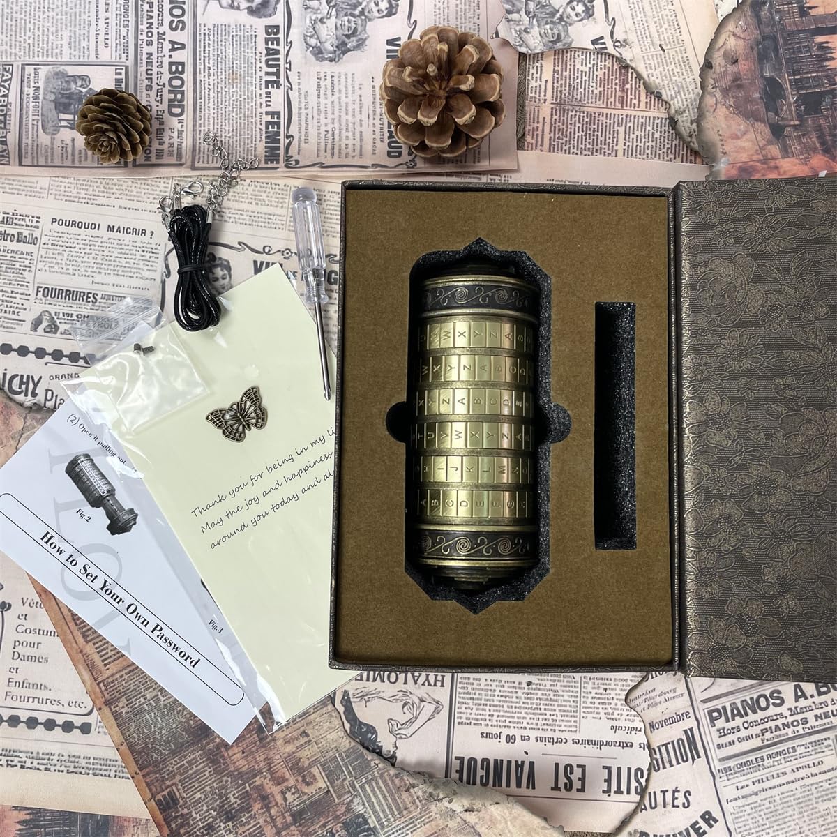 Da Vinci Code Cryptex Fun Mystery Box Mini Bronze Lock Cryptex Puzzle Box with Hidden Compartments, Valentine's Day Gifts for Her Him, Anniversary Birthday Gifts, Puzzle Box for Men Women (DFQ-1)