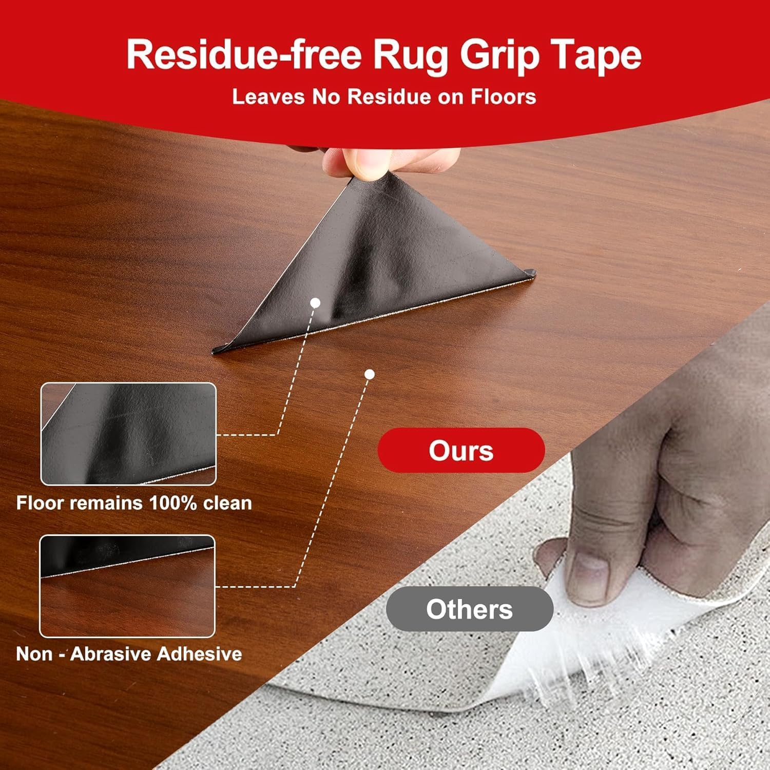 Tiumso 24Pcs Rug Gripper Pads, Non-Slip Corner Carpet Tape for Extra-Large Area Rugs, Double Sided Rug Pads Grippers for Hardwood Floors and Tiles, Prevent Curling and Bunching, Black