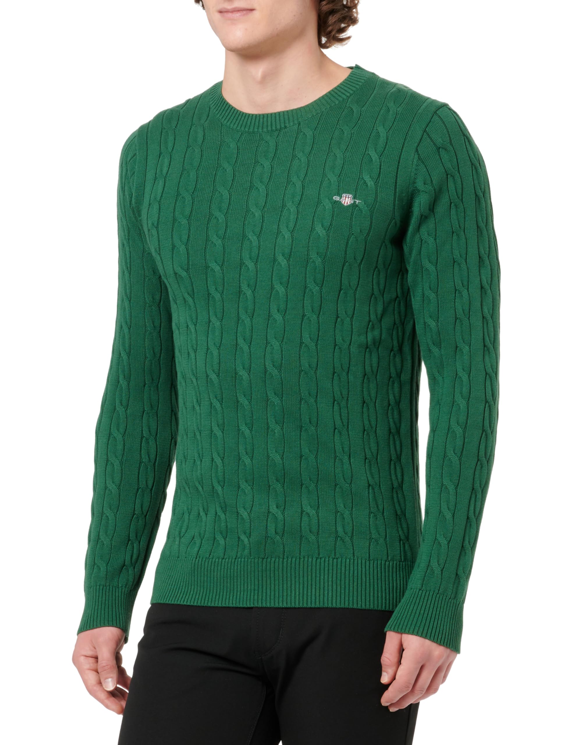 GANT Cotton Cable C-Neck Pull-Over, Vert forêt, L Hommes