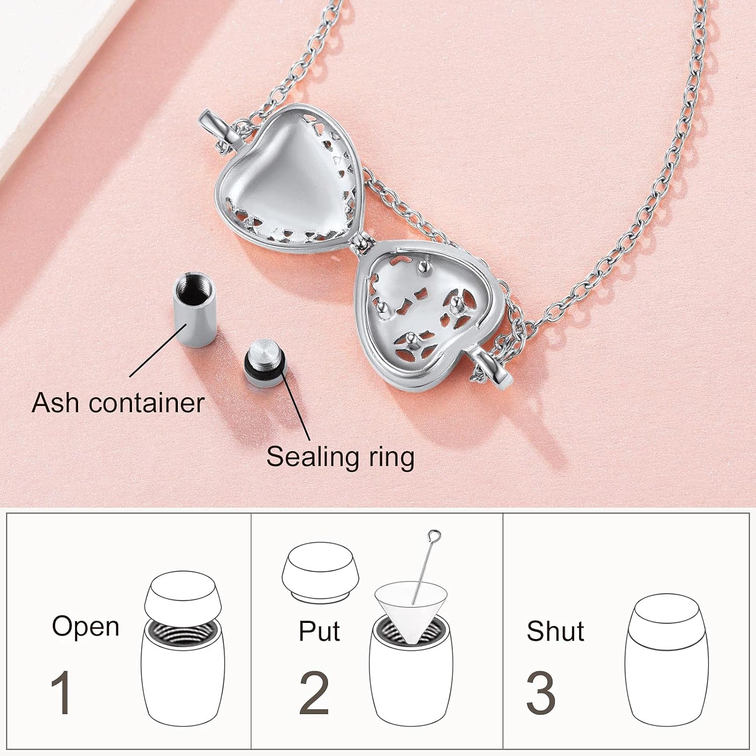 FindChic Customized Heart Shaped Urn Necklaces for Ashes with Custom Picture/Birthstone Stainless Steel/18K Gold Plated Claddagh/Angel Wing Pendant Waterproof Keepsake Cremation Jewelry, with Gift Box - Image 5
