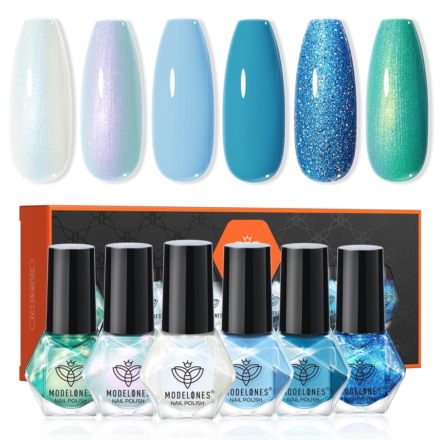 modelones Summer Nail Polish Set, 2025 Red White Glitter 6 Colors Nail Polish Salon DIY Manicure Kit