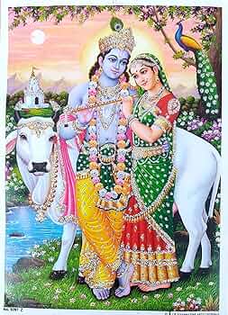 希少、ヒンドゥー教の神々、クリシュナ達、プリントキャンバス絵画、インド tirakita-shop_id-pstb-340