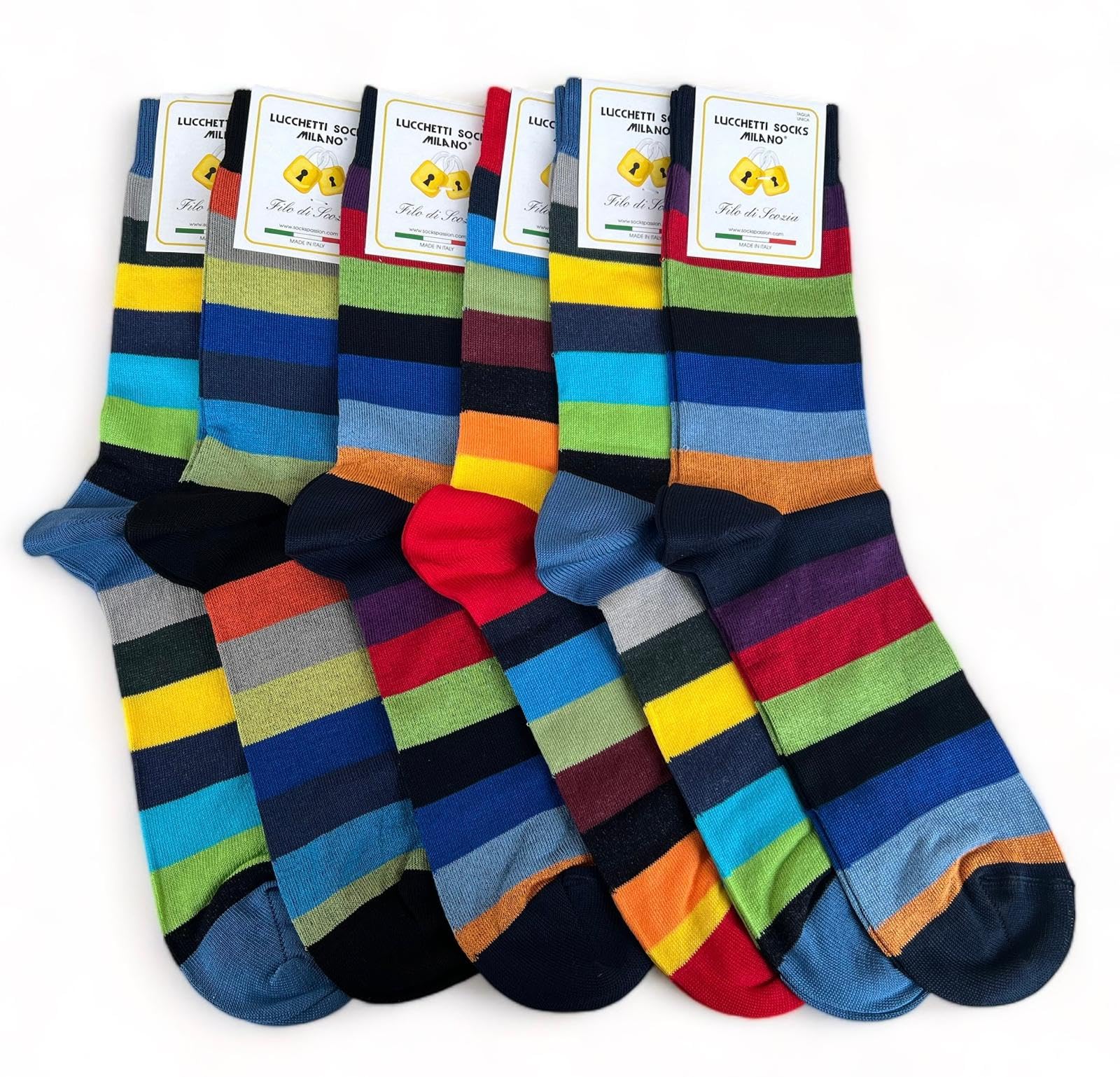 Lucchetti Socks Milano 6 paia calze uomo CORTE cotone filo di scozia elasticizzato estive in fantasia