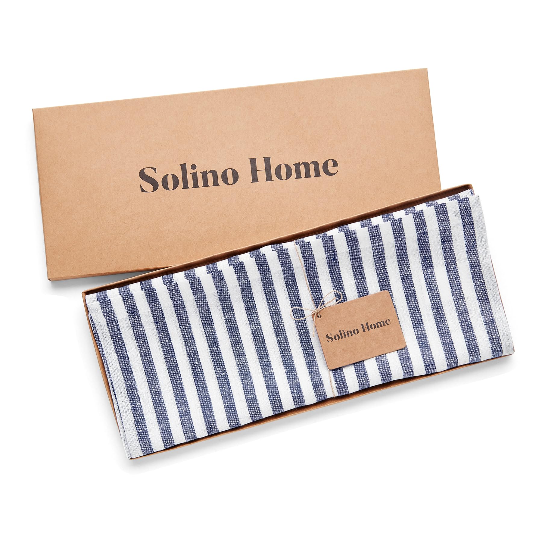 Solino Home Camino de mesa de lino de 60 pulgadas, rayas Amalfi, 100 % lino puro, color azul marino y blanco, 35.5 x 152.4 cm, ideal para tocador y mesas auxiliares, primavera, verano, día de la madre