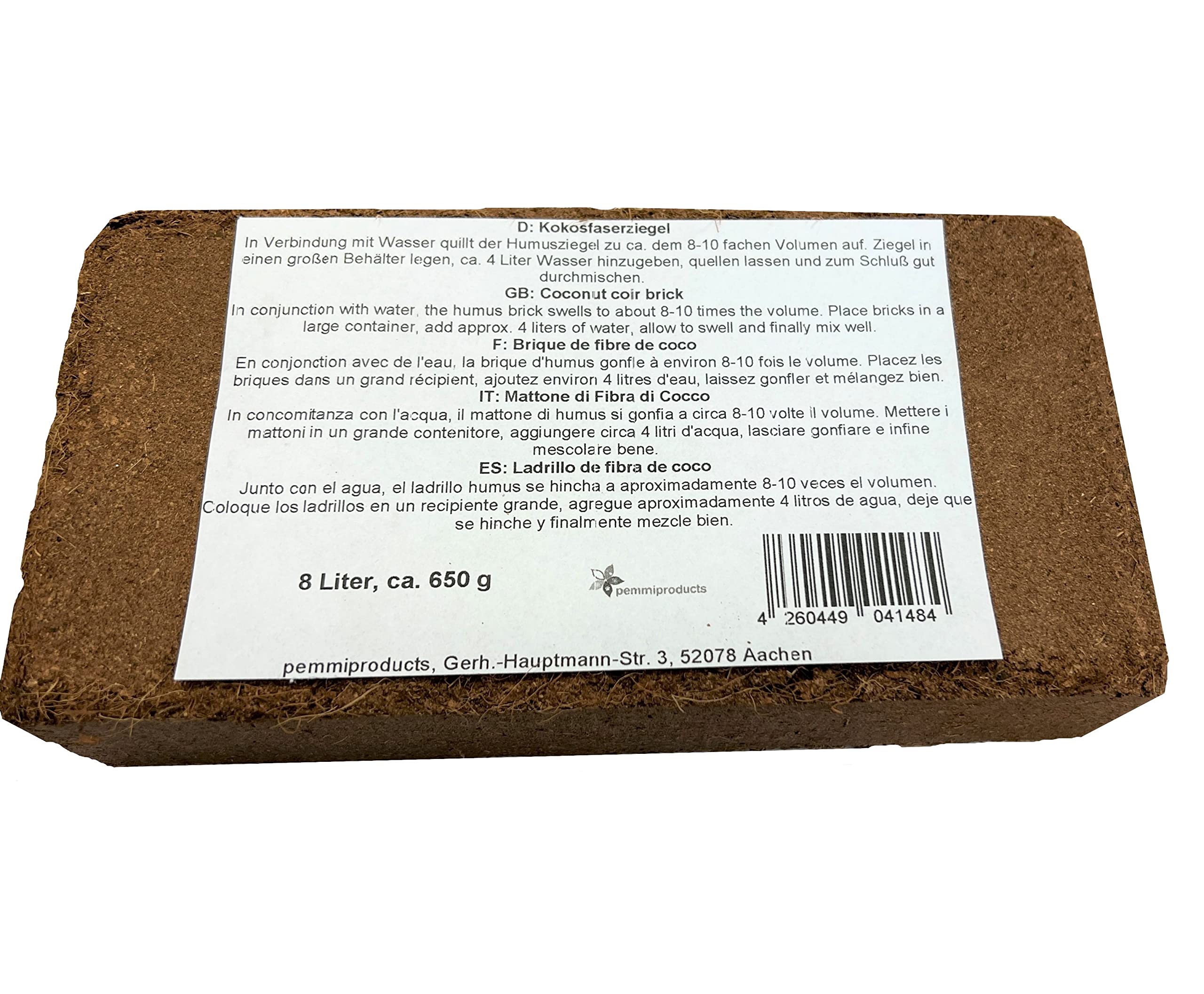 Kokosvezelbaksteen, 24 x 8 cm, ca. 650 g per baksteen, 192 liter, EUR 0,21 per liter, EUR 1,65 per baksteen, humussteen, kokosbaksteen, kokosnootsteen voor terraria van geperste kokosvezel