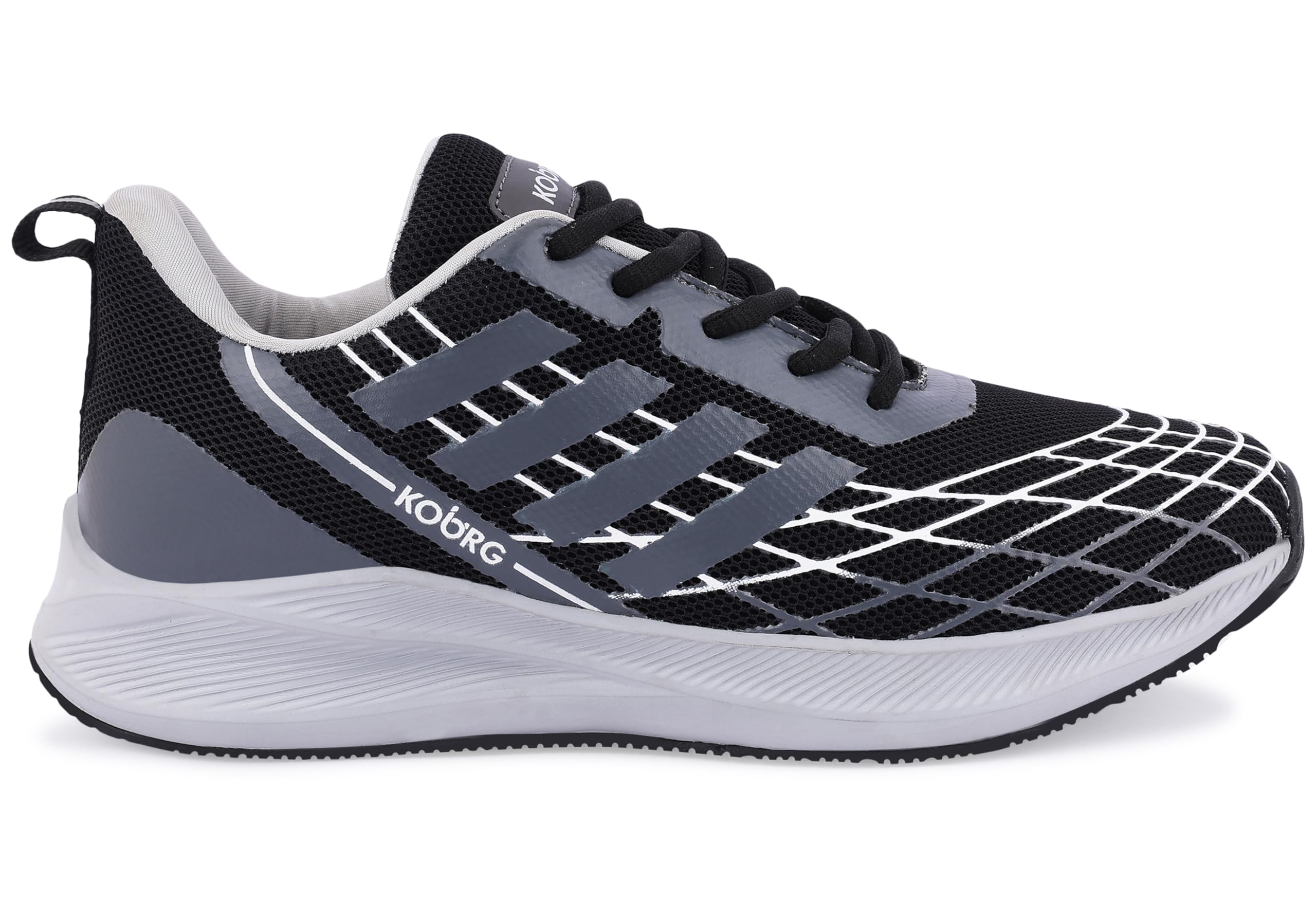 KOBURG Rhythm Sports Shoes for Men | Comfortable EVA Sole | Stylish Lace-Up Sports Black Grey 1