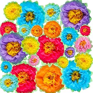 51 Pcs Paper Flower Colorful Fiesta Tissue Paper Flower Crepe Paper Flower for Decoration Mexican Paper Flower for Wall Decoration Tissue Flower for Birthday Flower Wedding Carnival Party Craft