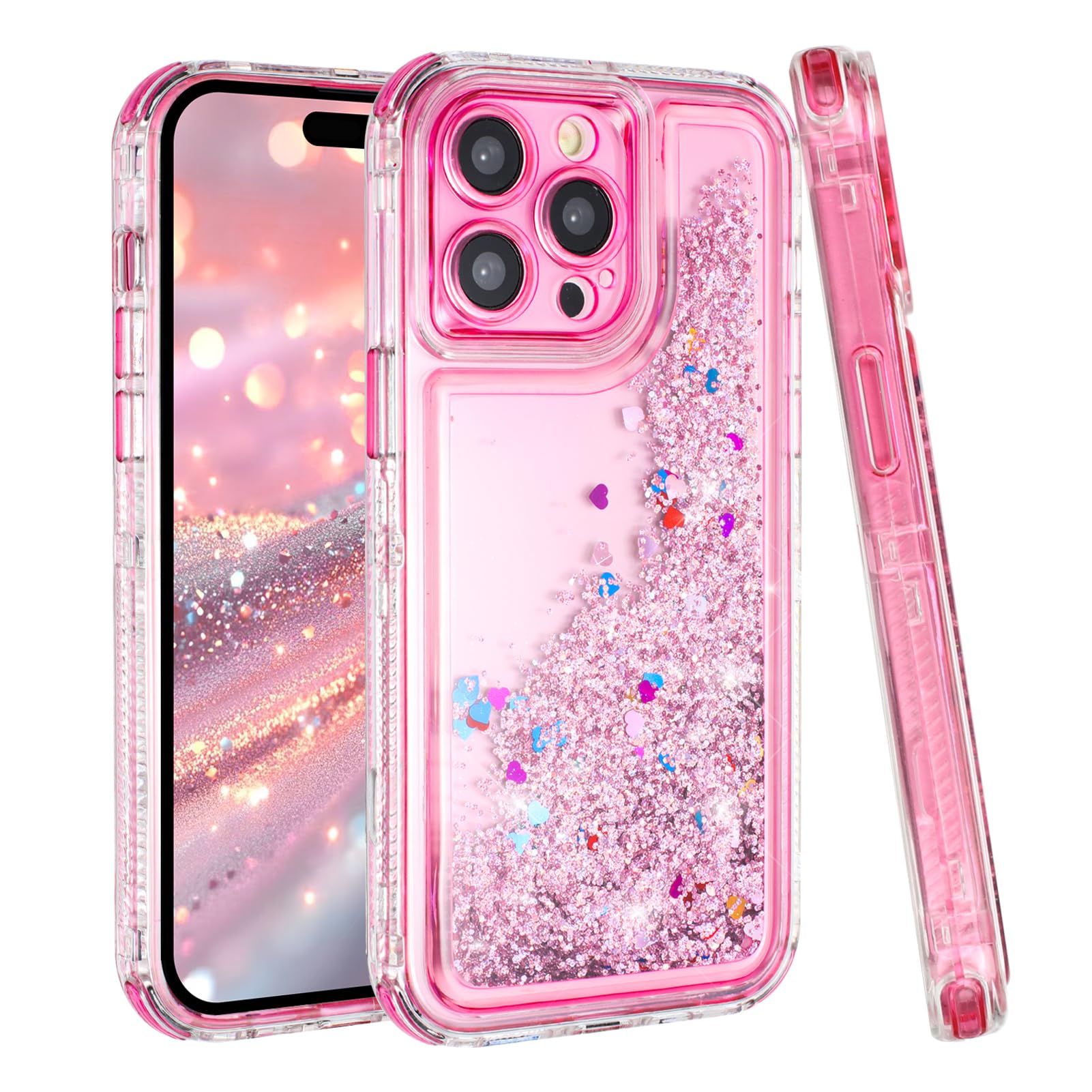 Tikoo Designed for iPhone 12 Pro Max Case Glitter for Women Girl Clear 3-in-1 Heavy Duty Protective Phone Cover with Floating Liquid Quicksand Bling