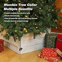 Vista 5 de Macarrie Caja Collar de Árbol de Navidad de Madera, Cubierta de Base de Árbol Lavada, Falda de Caja Rústica, Faldas de Navidad Estilo Granja, Blanco