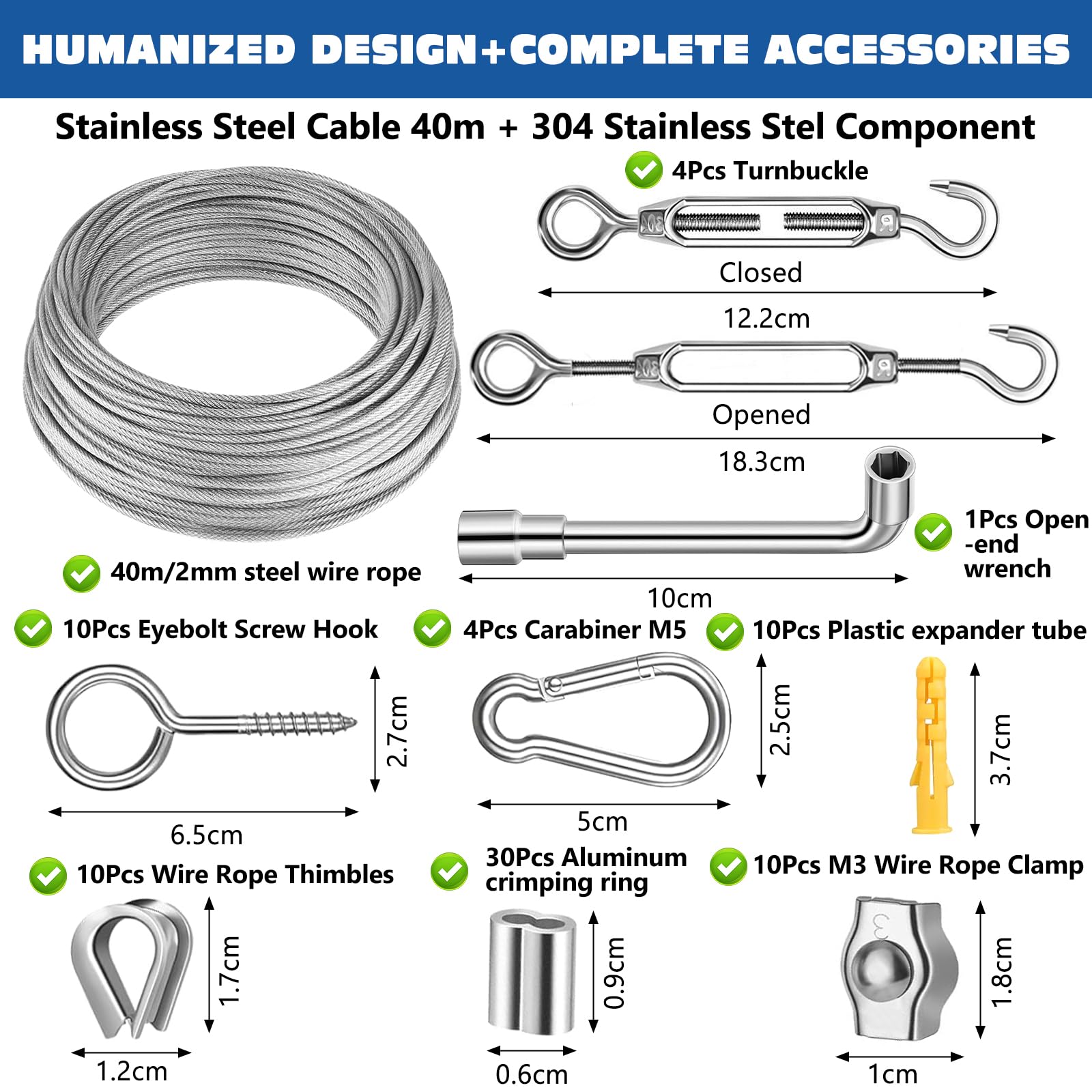 WZEAUL 35 Câbles En Acier Inoxydable à Suspendre Kit,304 Cable Inox 3 Avec Tendeur Cable
