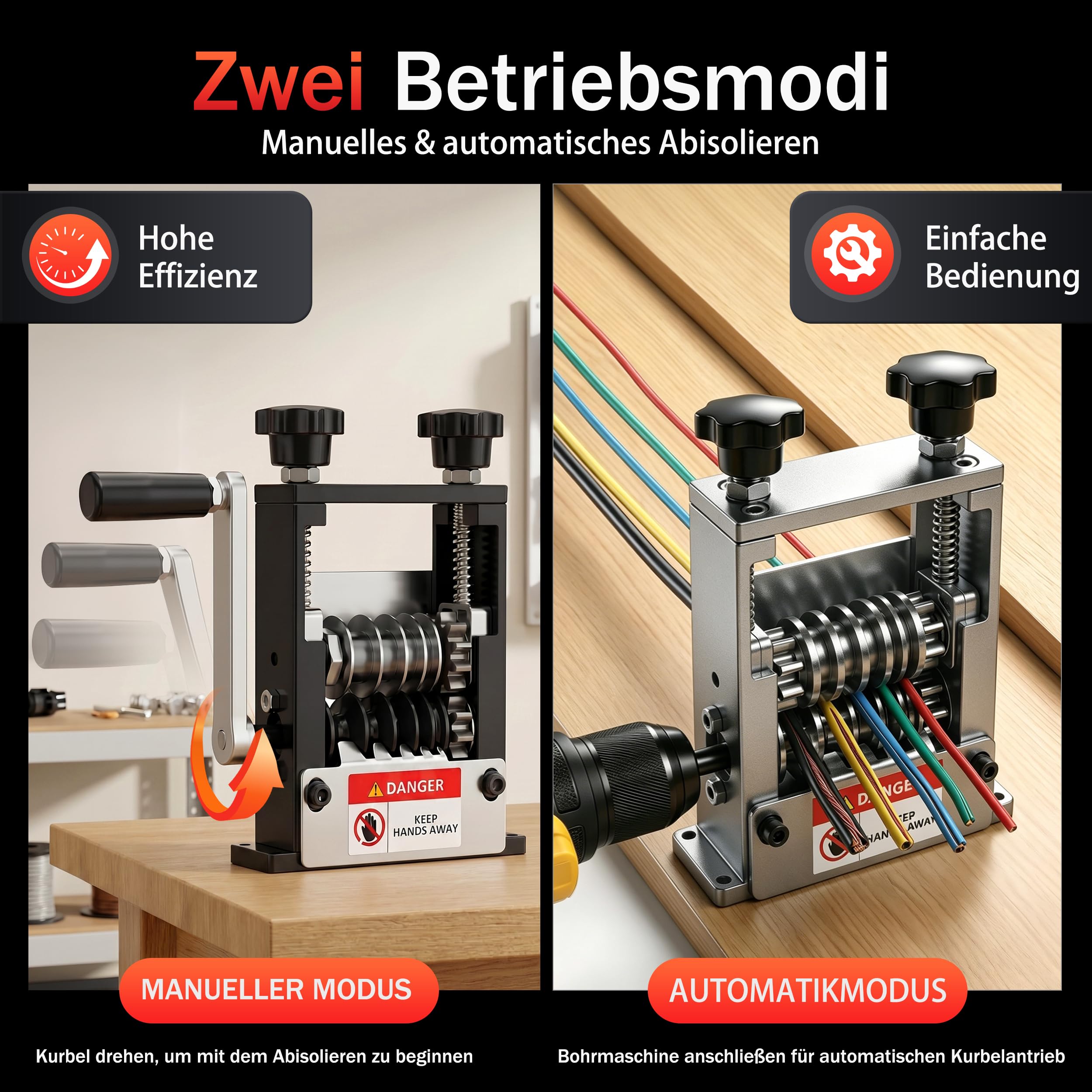 Kabelschälmaschine Kabelabisolierer für Handkurbel oder Bohrmaschine 3-17 mm 6 Kanäle Kupferschrott Recycling Schwarz