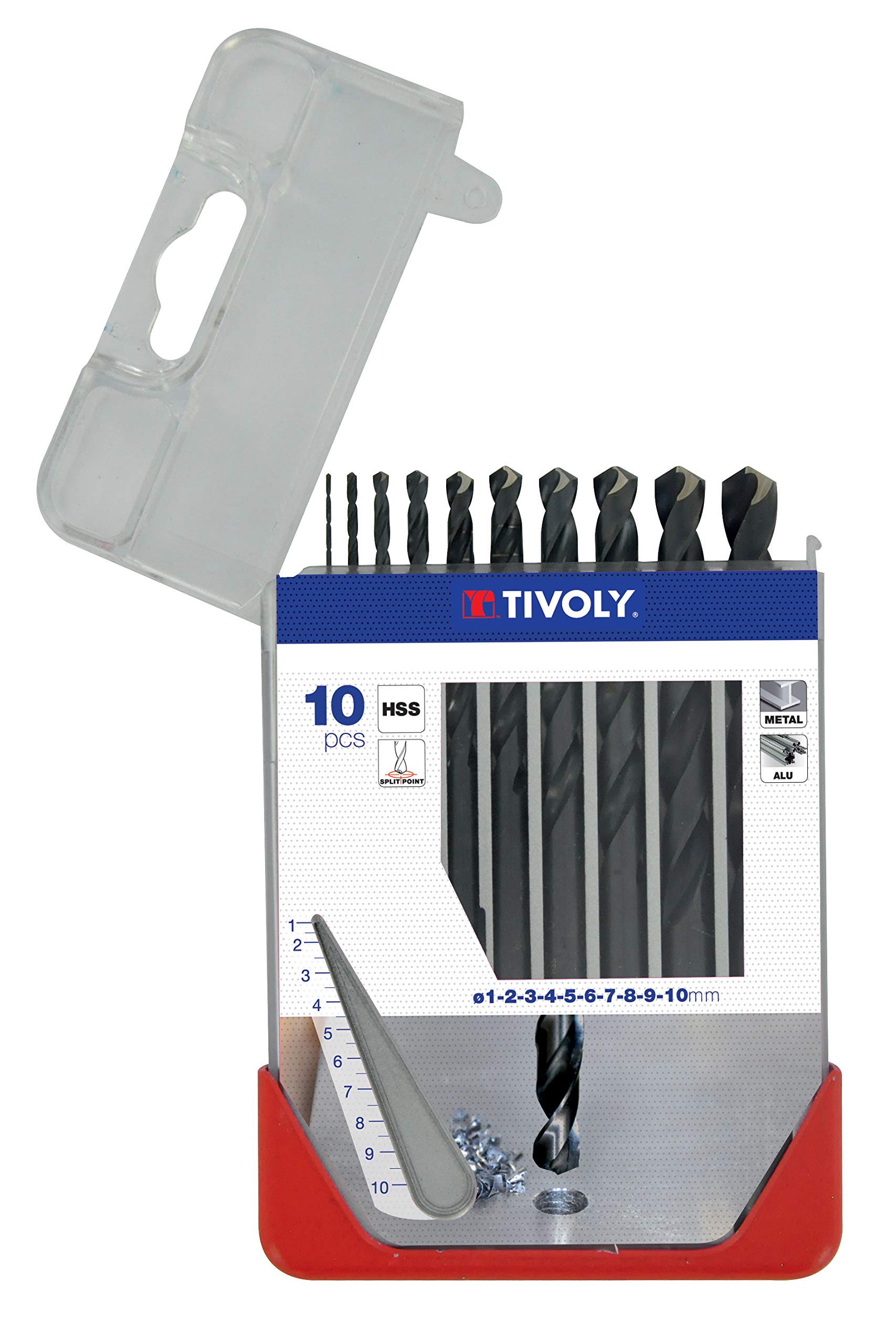 Tivoly AP13 - Pack of 10 Drill Bits for Metal DIN 338 HSS Diameter of 1, 2, 3, 4, 5, 6, 7, 8, 9, 10 mm)