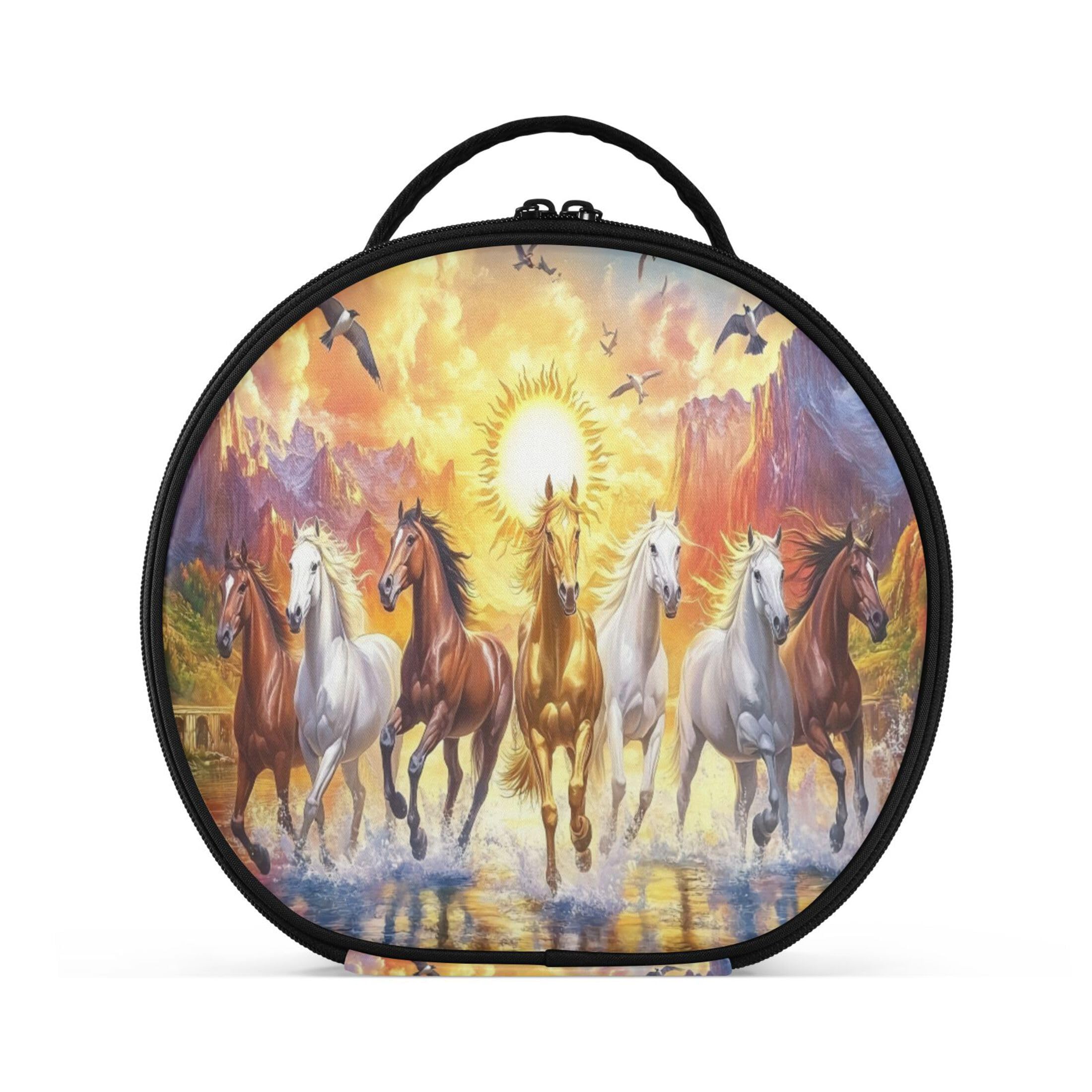 Takiito Galloping Horses Travel Makeup Case Portable Makeup Box Artist Cosmetic Case Organizer With Adjustable Dividers