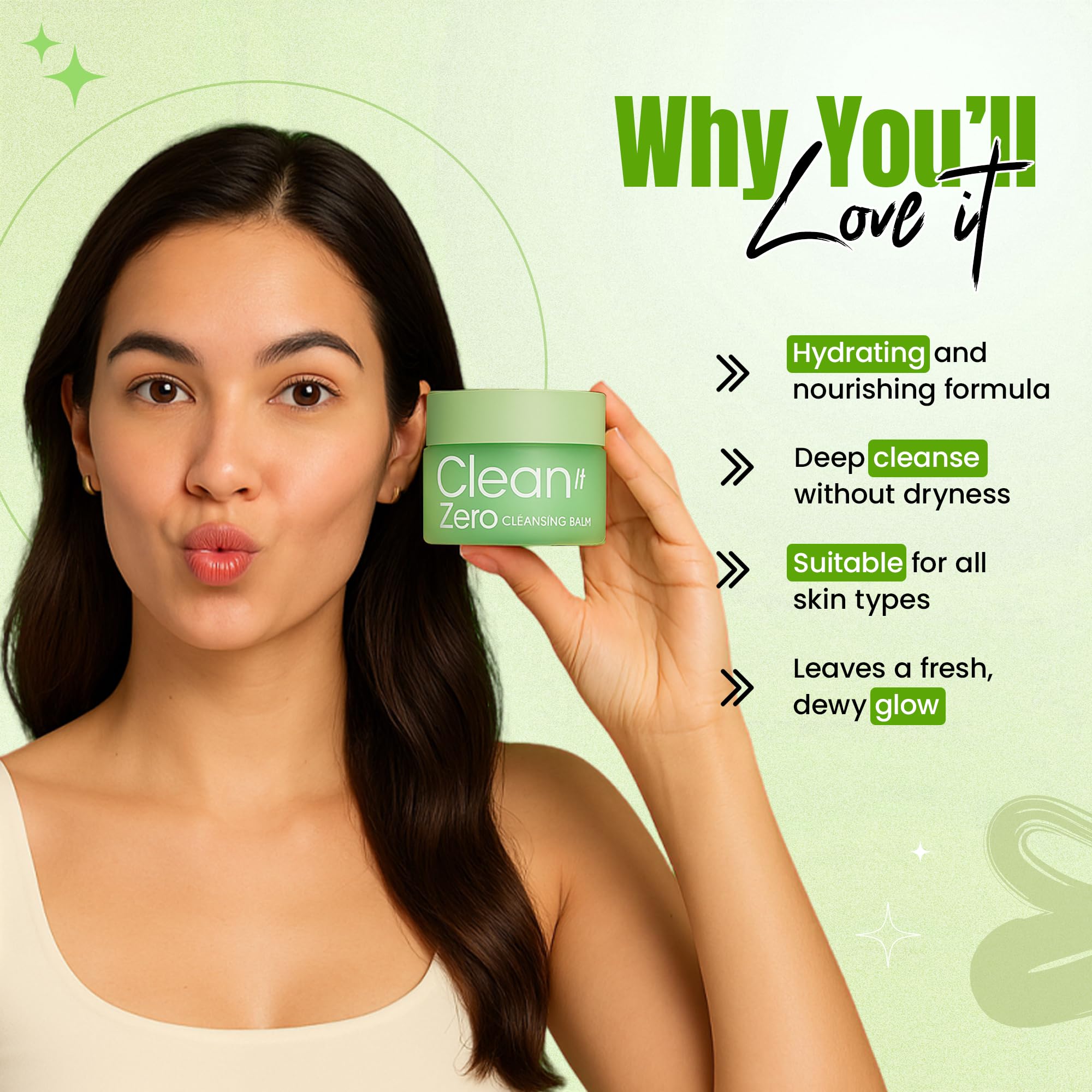 Fashion Colour Clean It Zero Gentle Makeup Remover Balm | Nourishing Balm-to-Oil Formula | Effortlessly Remove Stubborn Makeup Leaving Skin Hydrated & Rejuvenated | 100gm | Green - Image 3 thumbnail