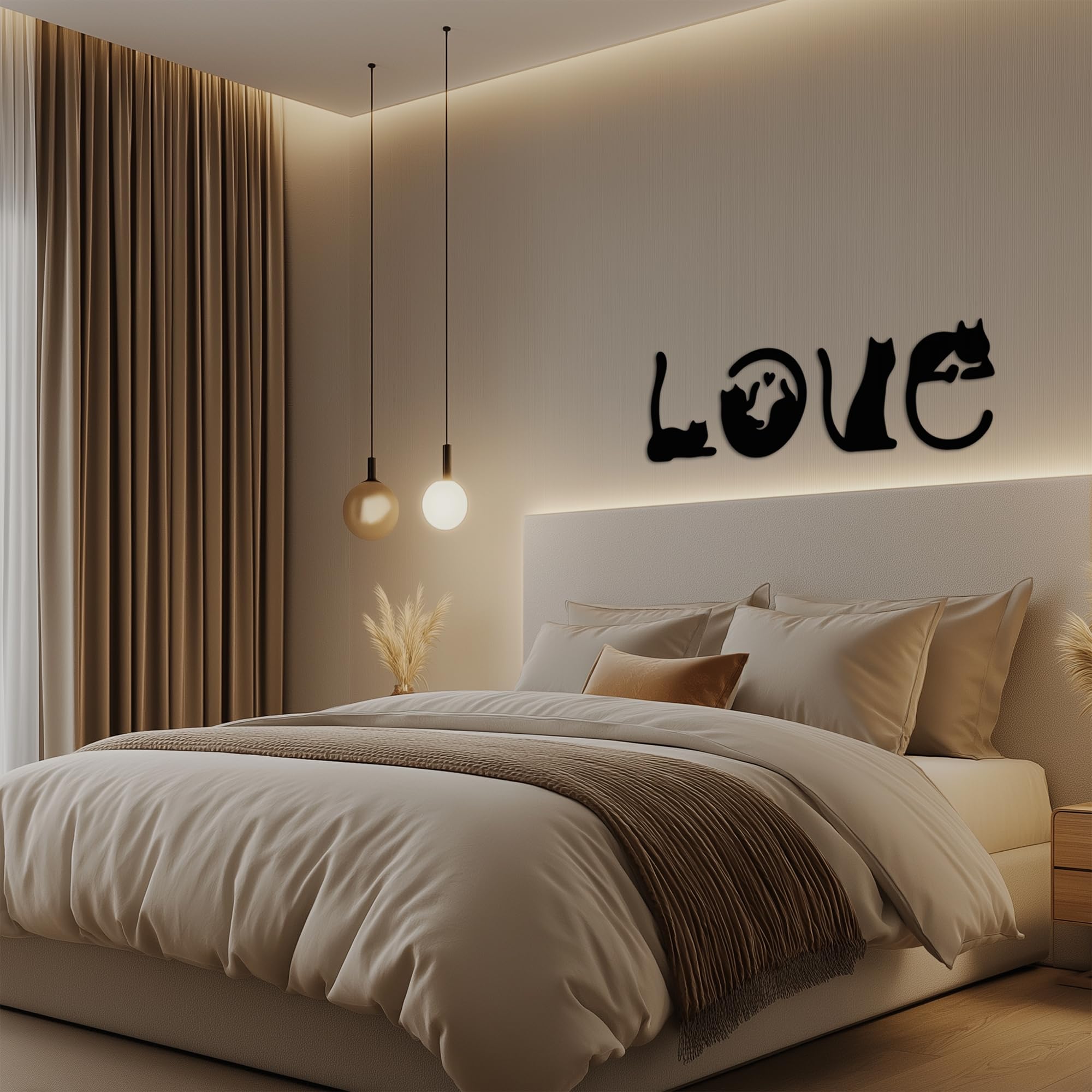 4 piezas de decoración de pared de gato negro, arte de pared con temática de amor para sala de estar, dormitorio, cocina, decoración de pared de madera para amantes de los gatos 7