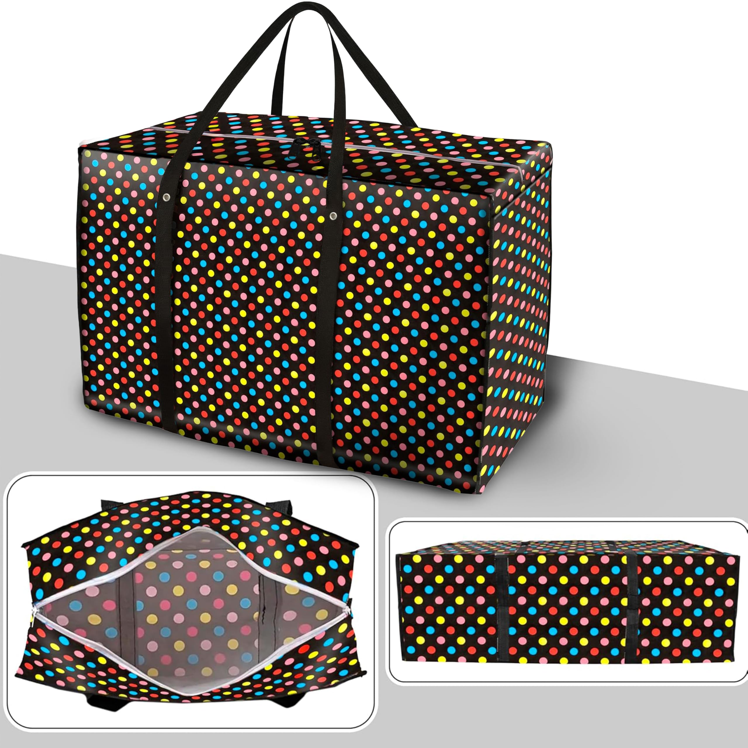 Storite Mehrzweck-Aufbewahrungstasche für Unterbett/Spielzeug/Schreibwaren/Papier/Kleidung mit starkem Griff, 88 x 59 x 28 cm, schwarze Punkte, 2 Stück