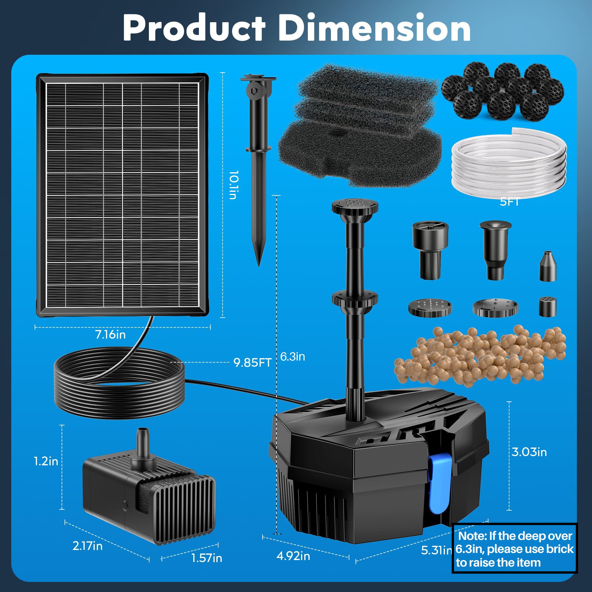 Biling Pompa solare per laghetto con filtro, portata 405 l/h, pompa solare per stagni e cascate fino a 600 l, fontana solare per piscina all'aperto