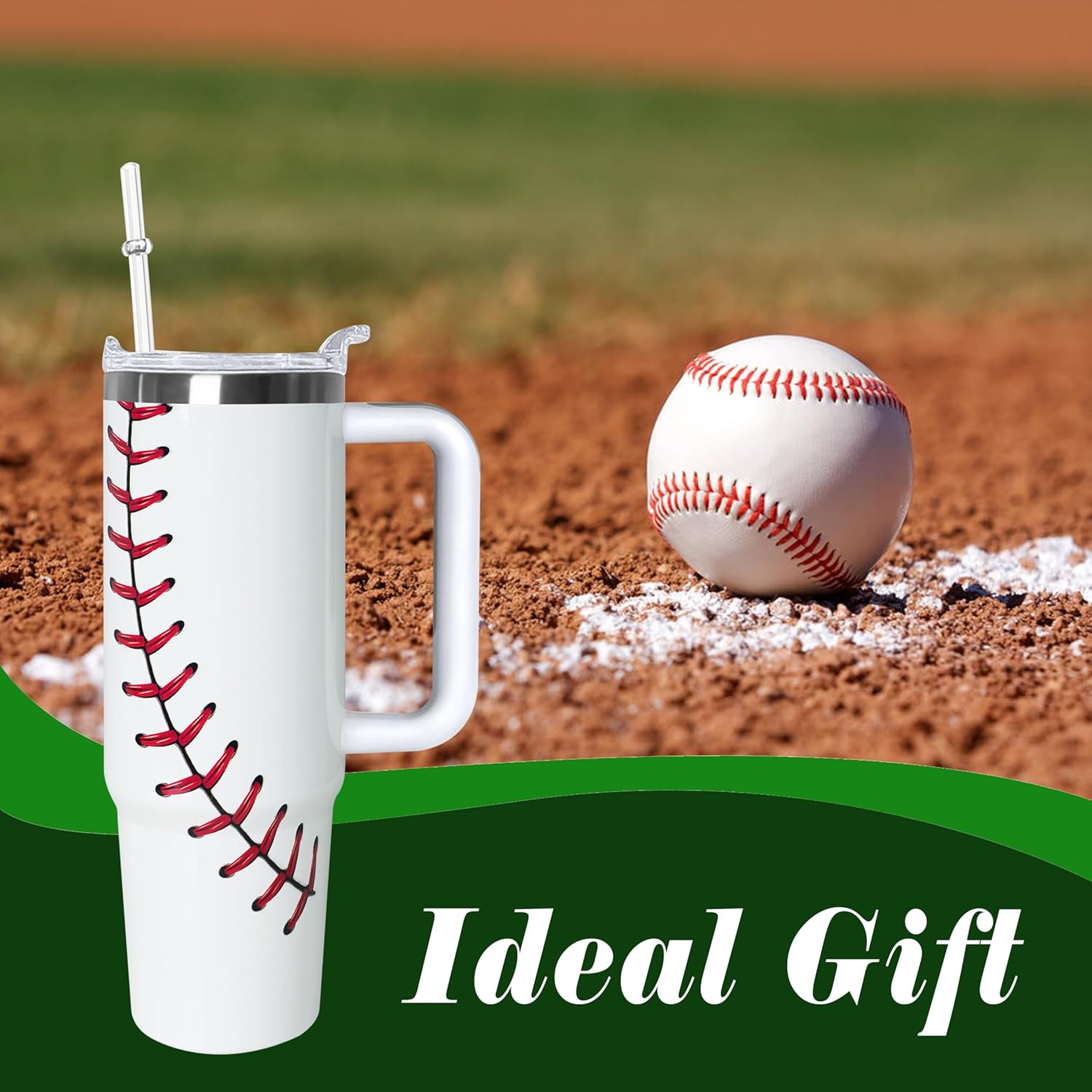 30 oz Baseball Tumbler with Handle and Lid Double Walled Stainless Steel Insulated Travel Mug Gift for Baseball Themed Lovers Coffee Cup - Image 2