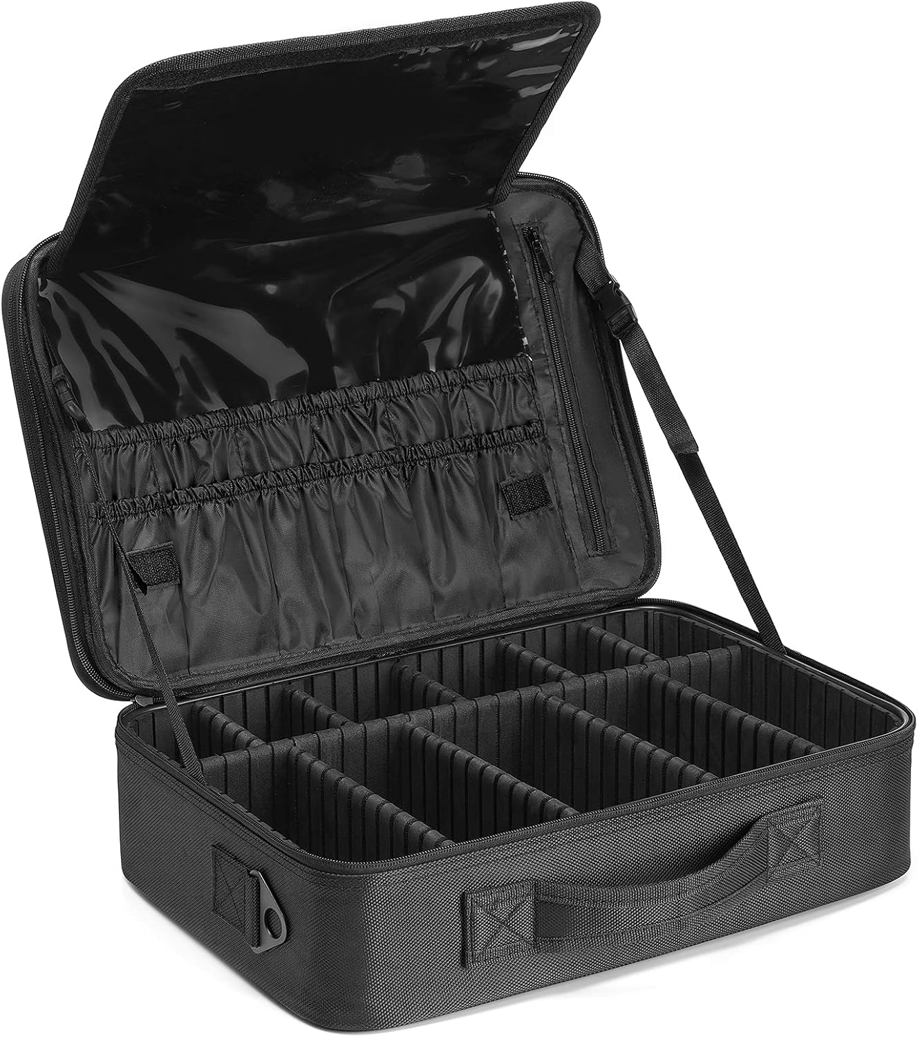 Vlando Leather Travel Makeup Train Case - Makeup Cosmetic Case Organizer Portable Artist Storage Bag with Adjustable Dividers for Cosmetics Makeup Brushes Toiletry Jewelry Digital Accessories Blue : Beauty & Personal Care