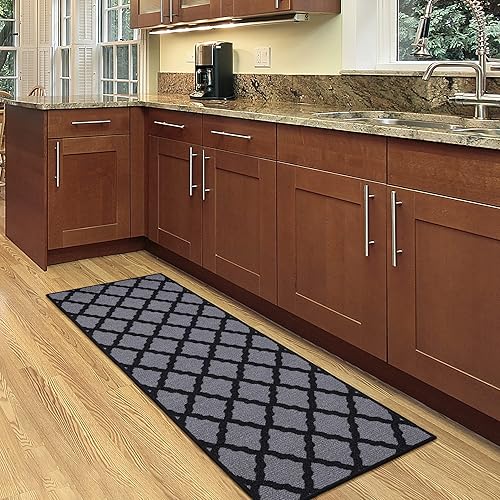 Immagine del prodotto Ottomanson Passatoia con elegante motivo a graticcio, collezione Glamour, fondo in gomma, 50 cm x 150 cm, colore: Grigio scuro