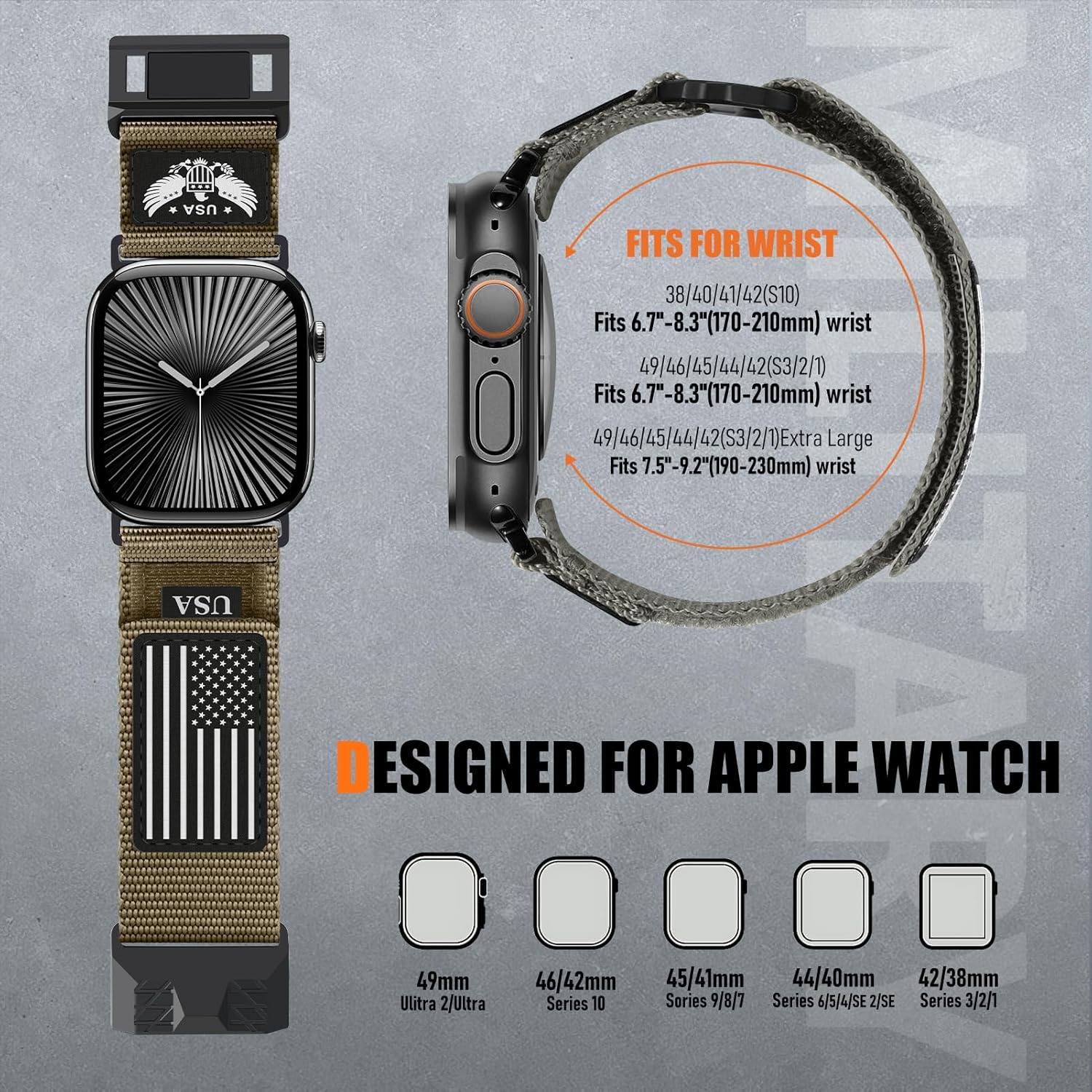 Rugged Nylon- Compatible with Apple Watch Ultra 3/ Ultra 2 Band 49mm Men,Magnetic Tactical Soft Stars- Stripes Flag Sport Strap for iWatch Bands 46mm 45mm 44mm 42mm Series 11 10 9 8 7 6 5 4 3 2 1 Se