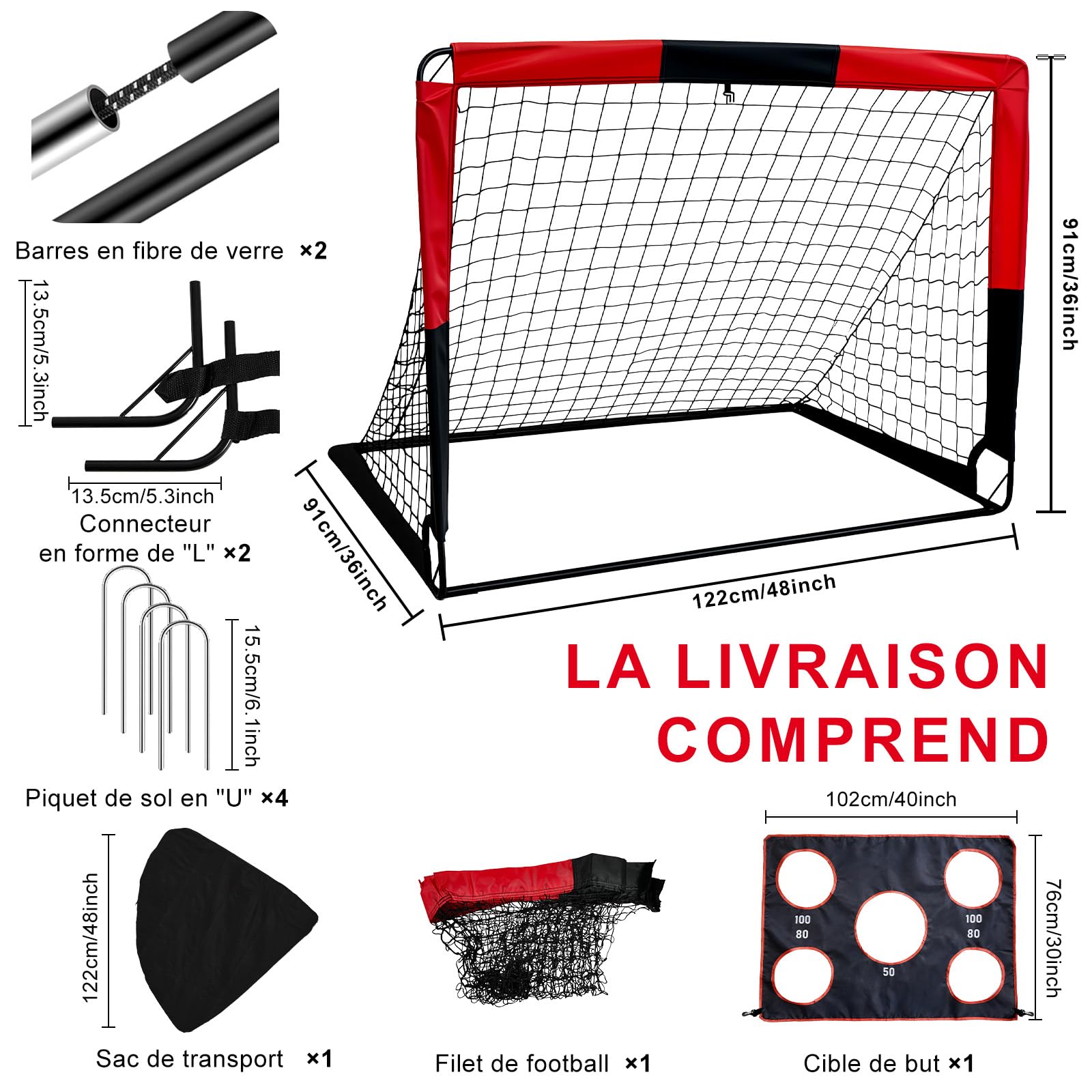 But de Football 2 en 1 Pliable avec Sac de Transport pour Jardin Enfants Intérieur Extérieur