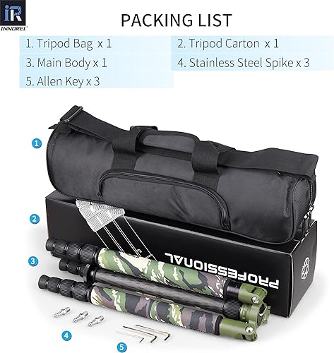 Miniatura 6 de Trípode de fibra de carbono INNOREL-RT75CG con cubiertas de patas de trípode camufladas verdes