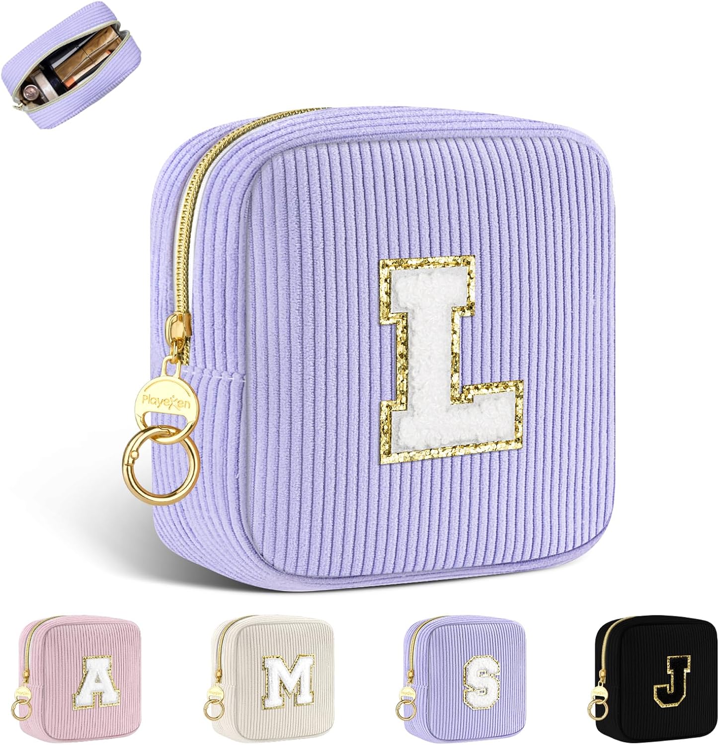 Trousse de maquillage personnalisée avec petite trousse de maquillage initiale, mini trousse de toilette personnalisée pour kit de voyage, produit, cadeau d&rsquo;anniversaire, de Noël pour femme, maman, amie (L)